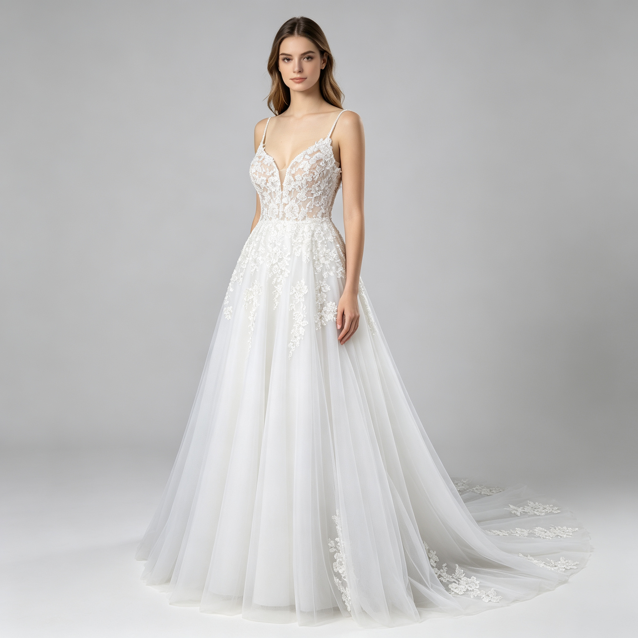 Romantic A-Line Tulle Lace Wedding Dress
