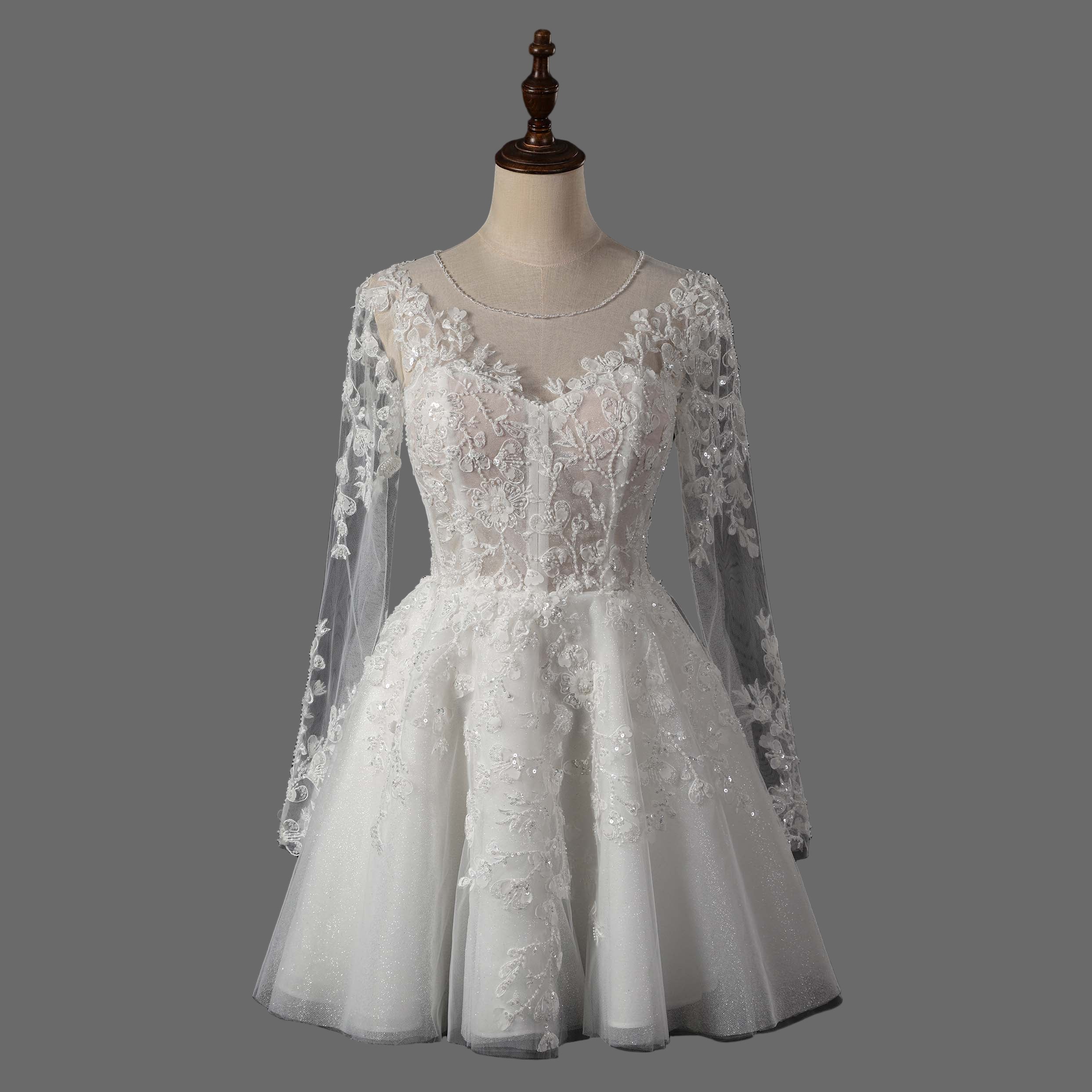 Romantic Long Sleeve Lace A-Line Wedding Dress with Illusion Neckline