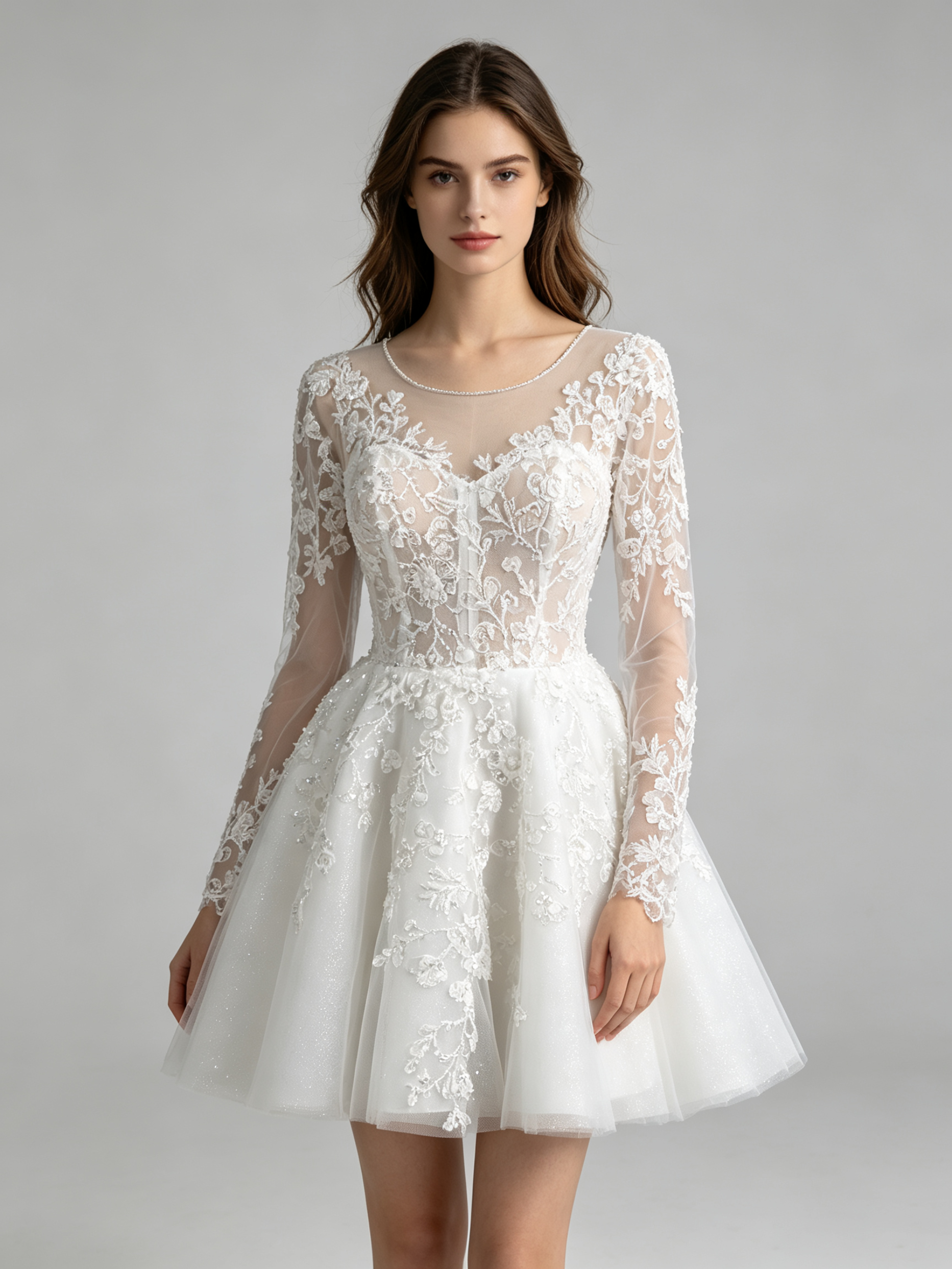 Romantic Long Sleeve Lace A-Line Wedding Dress with Illusion Neckline