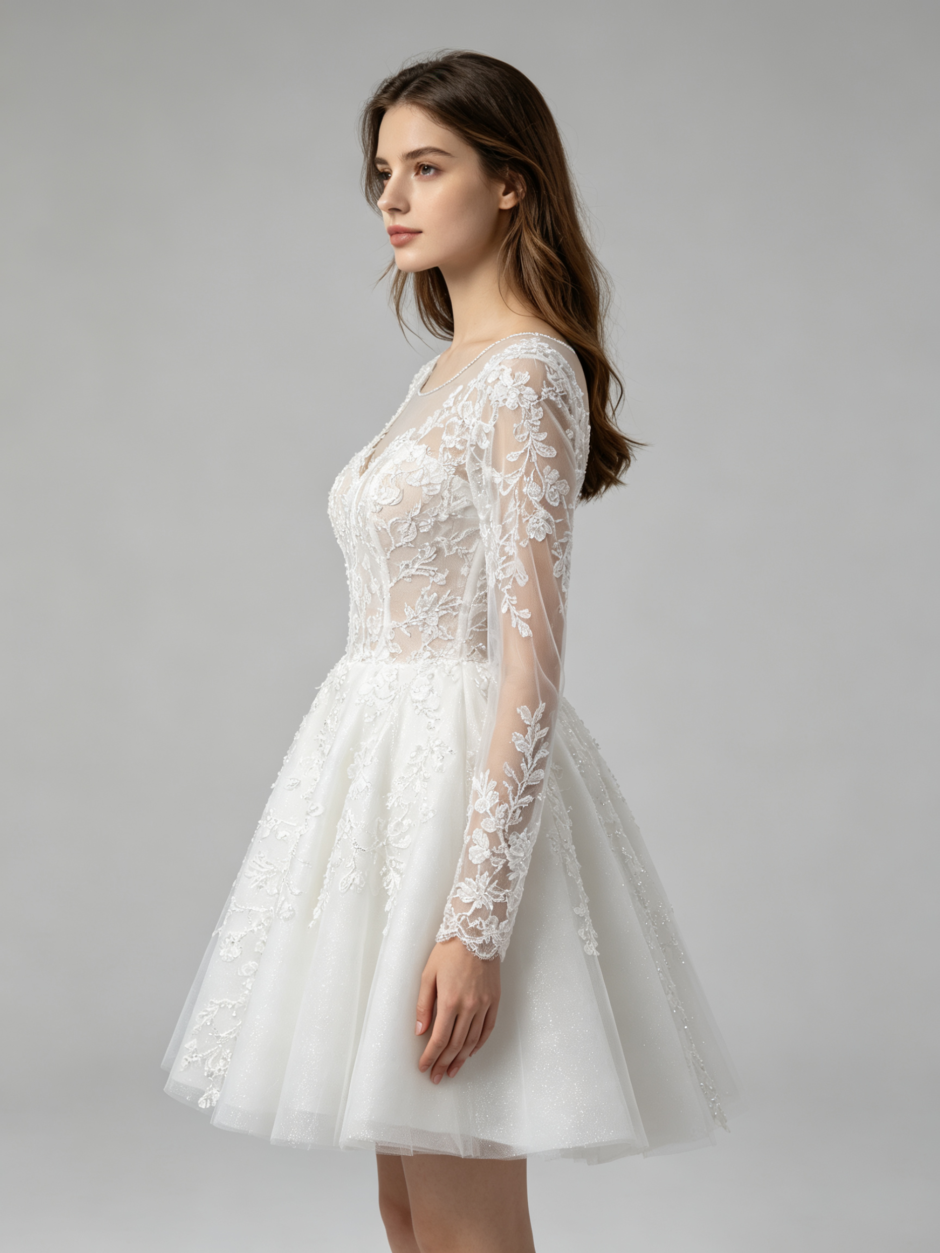 Romantic Long Sleeve Lace A-Line Wedding Dress with Illusion Neckline