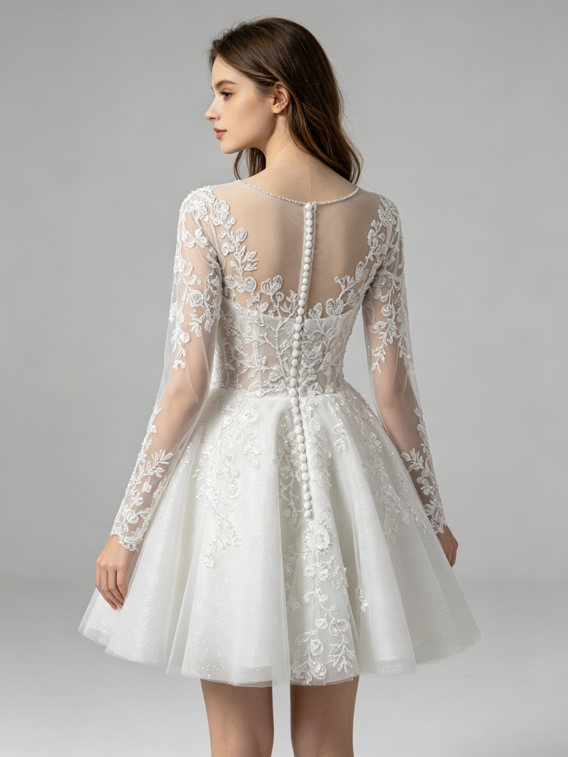 Romantic Long Sleeve Lace A-Line Wedding Dress with Illusion Neckline