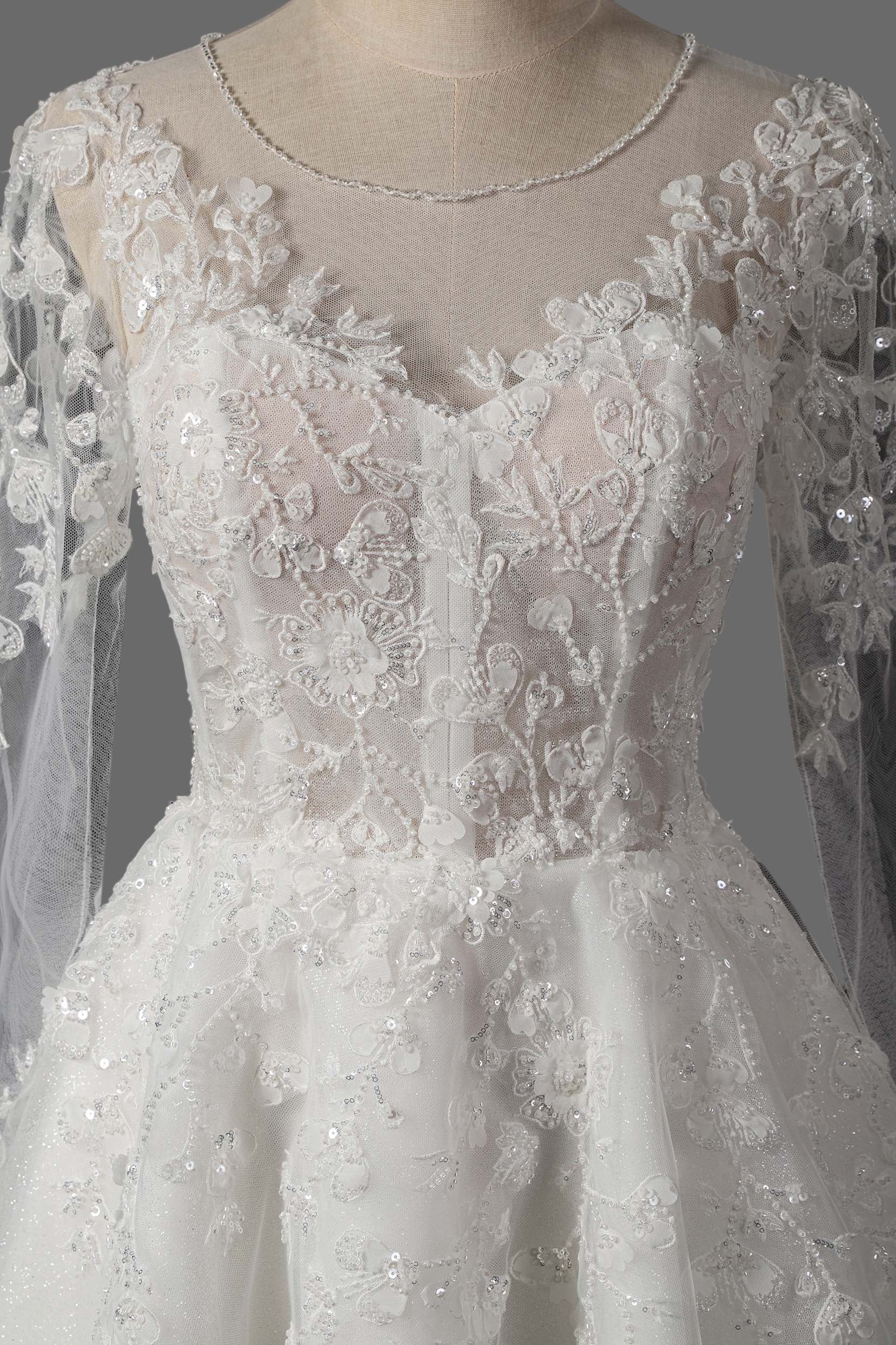 Romantic Long Sleeve Lace A-Line Wedding Dress with Illusion Neckline