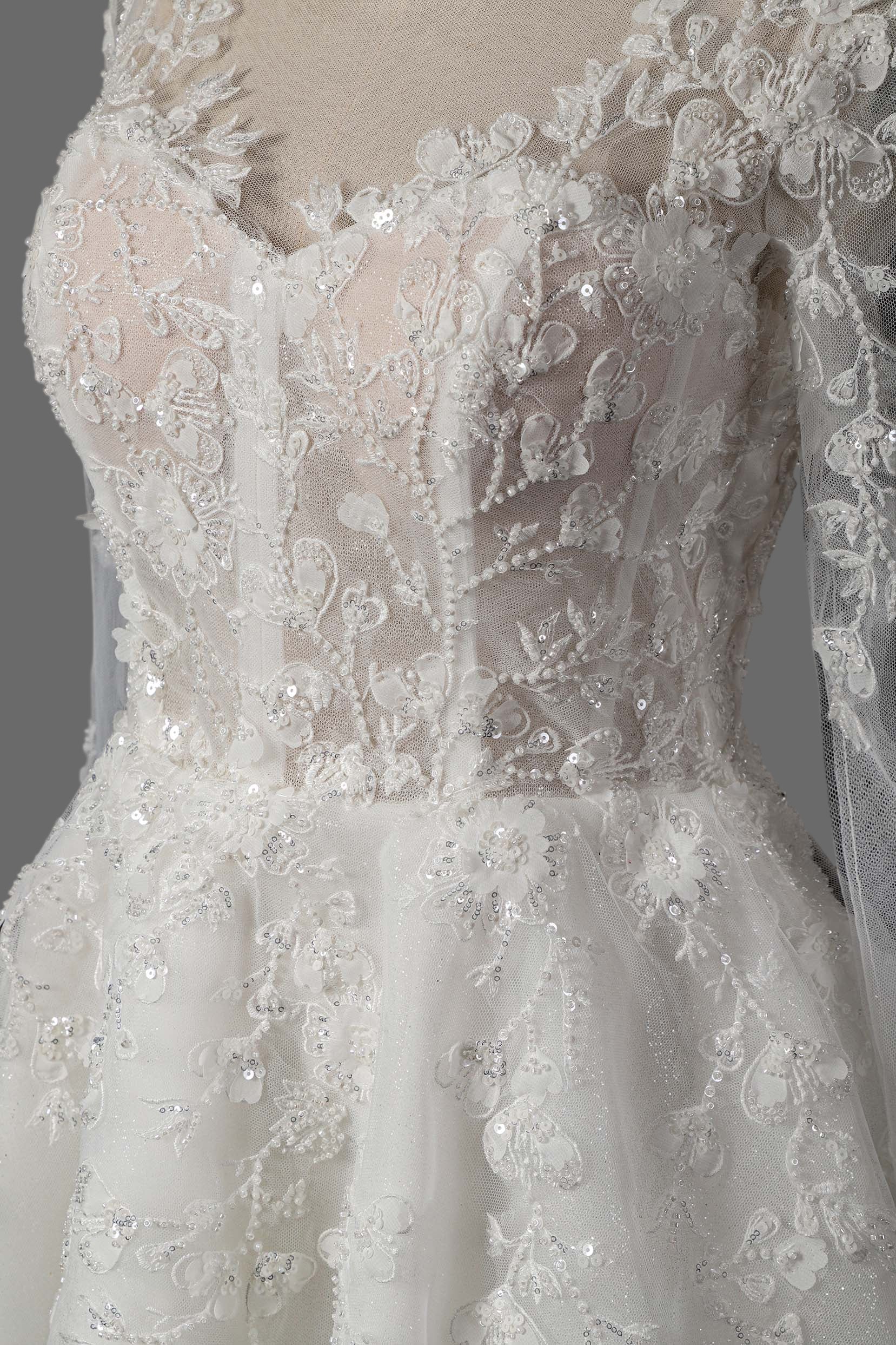 Romantic Long Sleeve Lace A-Line Wedding Dress with Illusion Neckline