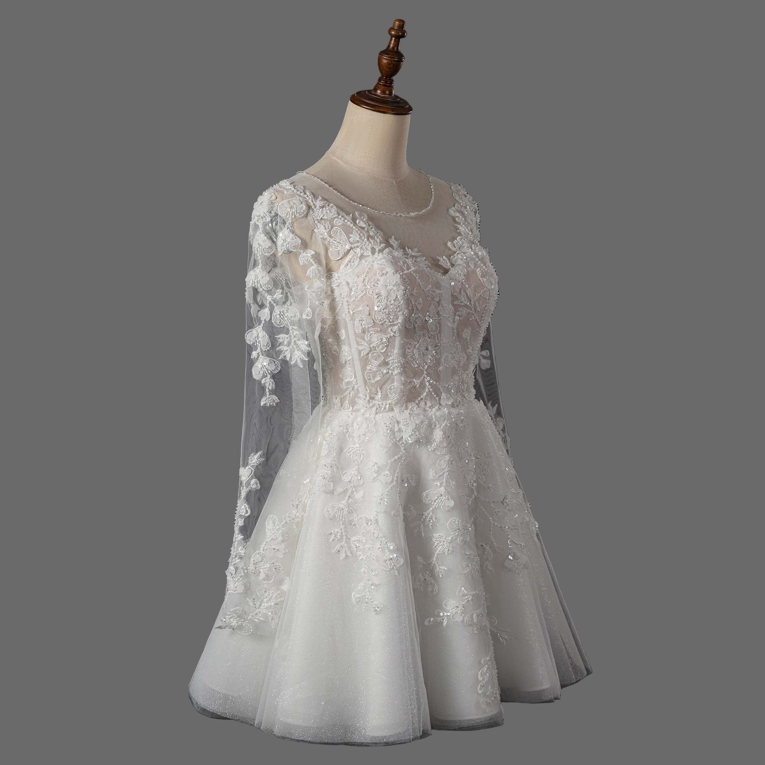 Romantic Long Sleeve Lace A-Line Wedding Dress with Illusion Neckline