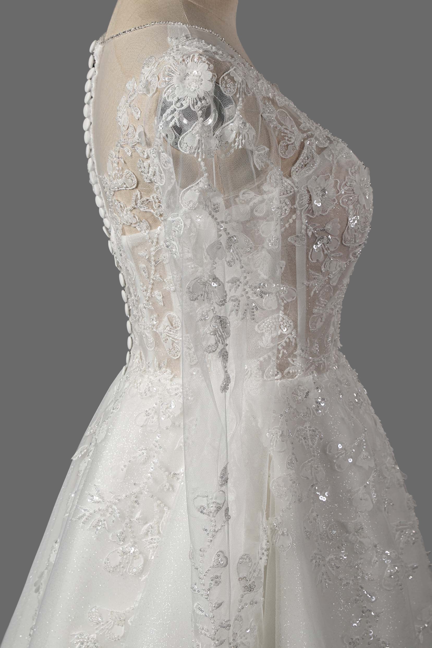 Romantic Long Sleeve Lace A-Line Wedding Dress with Illusion Neckline