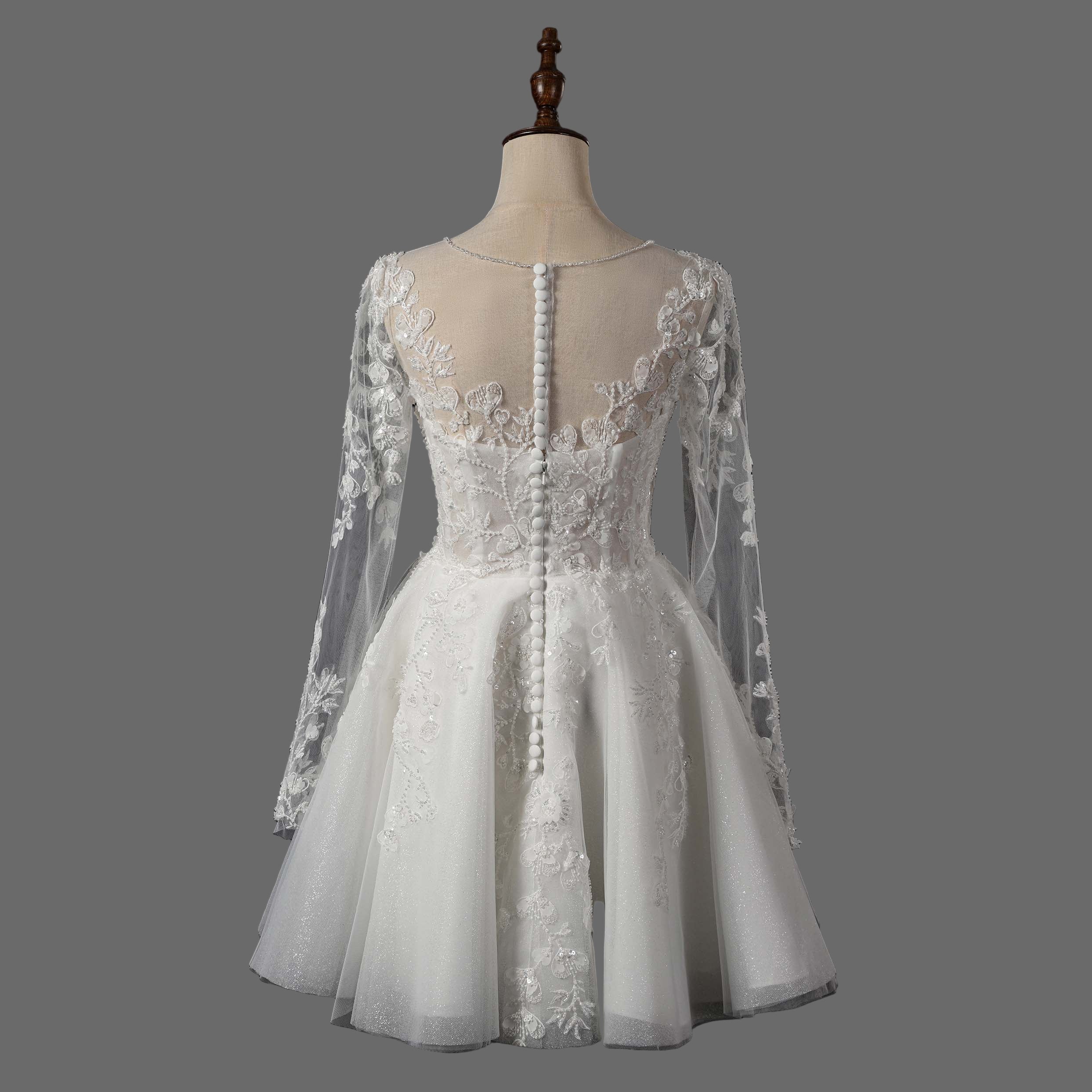 Romantic Long Sleeve Lace A-Line Wedding Dress with Illusion Neckline