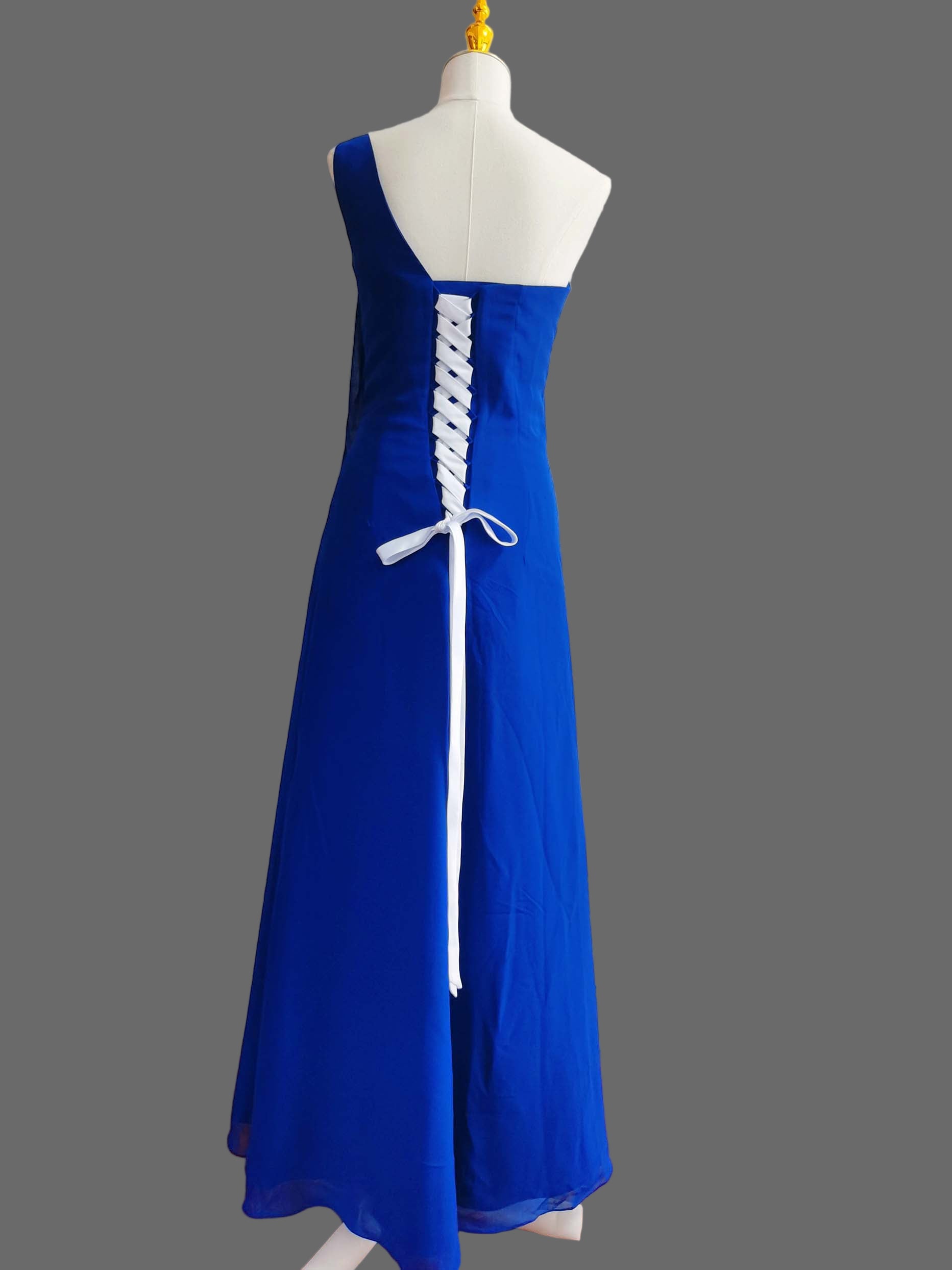 Royal Blue One Shoulder Bridesmaid Dress with Rosette Detail - Elegant Chiffon Evening Gown