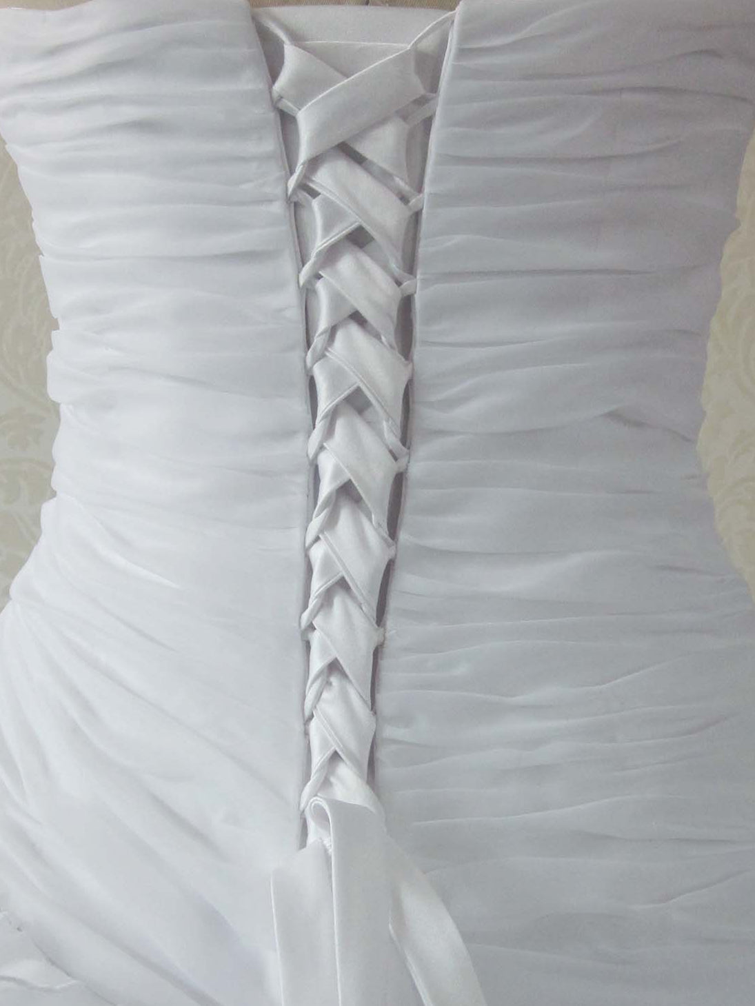 Ruffled Organza Wedding Dress - Strapless Sweetheart Ball Gown with Cathedral Train