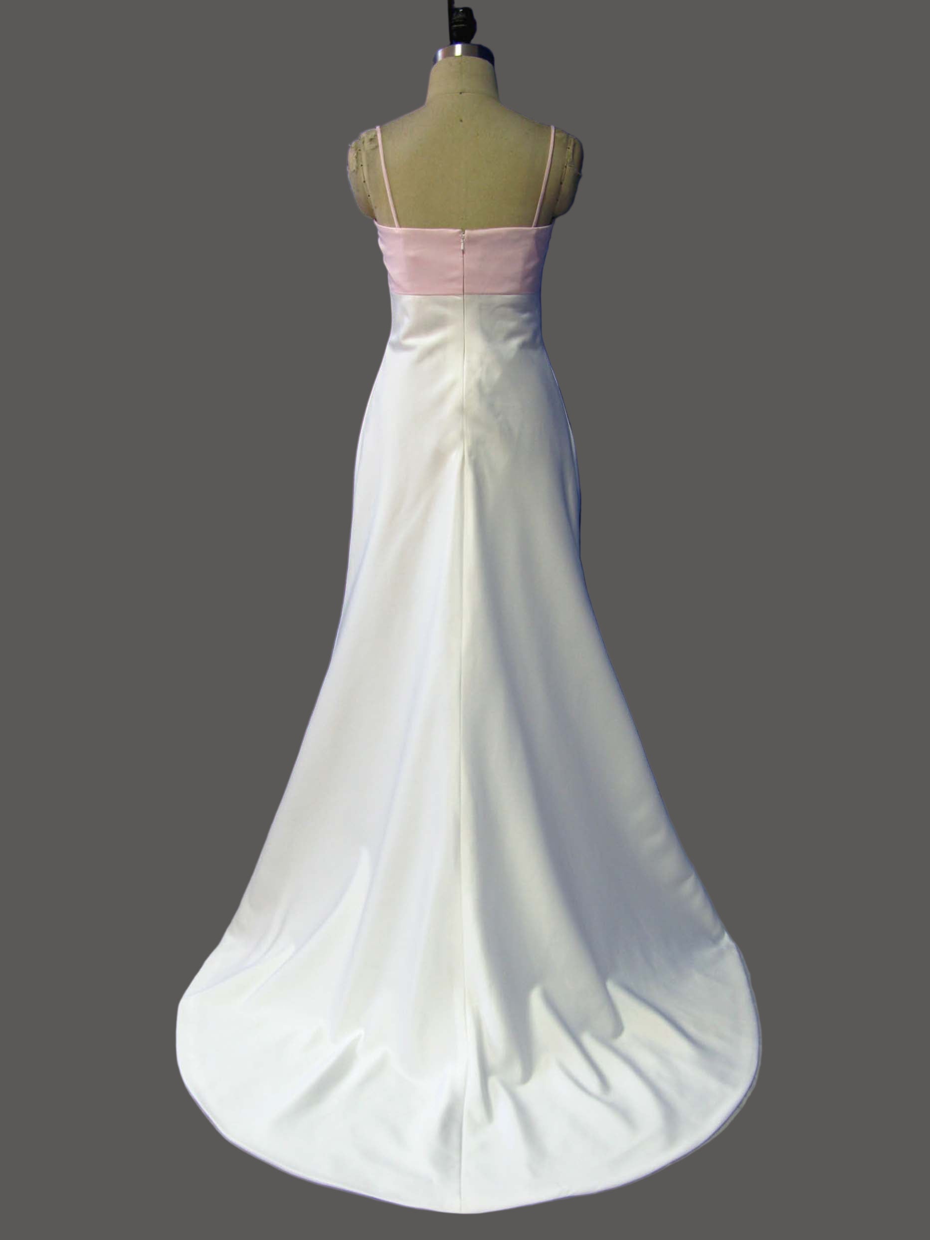 Satin A-Line Wedding Dress with Pink Bow Detail and Spaghetti Straps