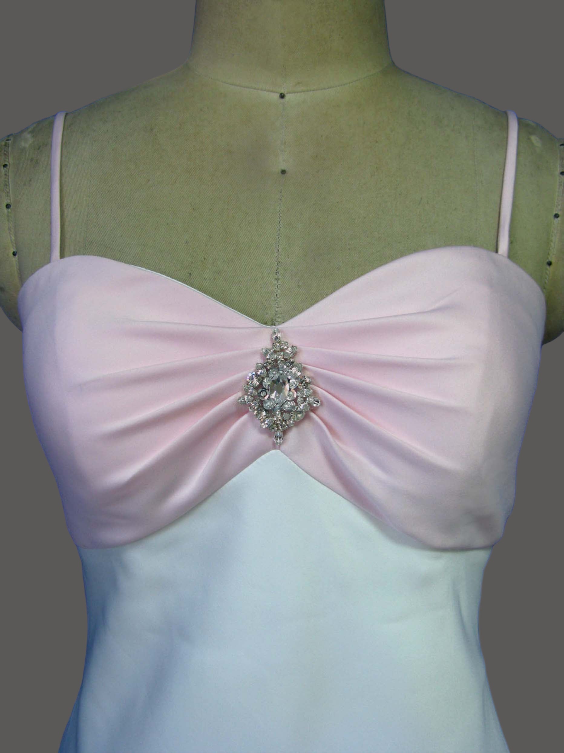 Satin A-Line Wedding Dress with Pink Bow Detail and Spaghetti Straps