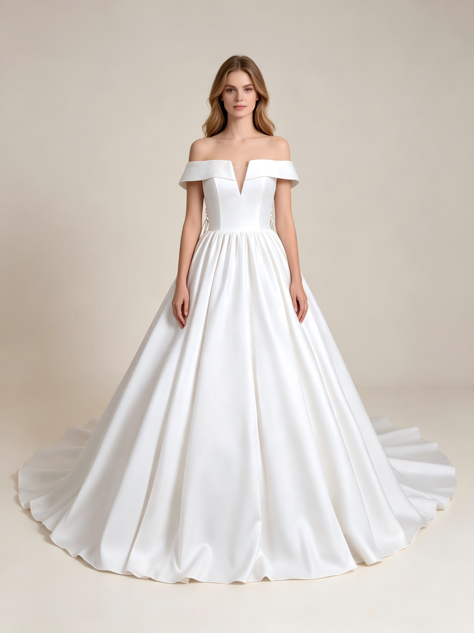Satin Ball Gown Off-the-Shoulder Wedding Dress
