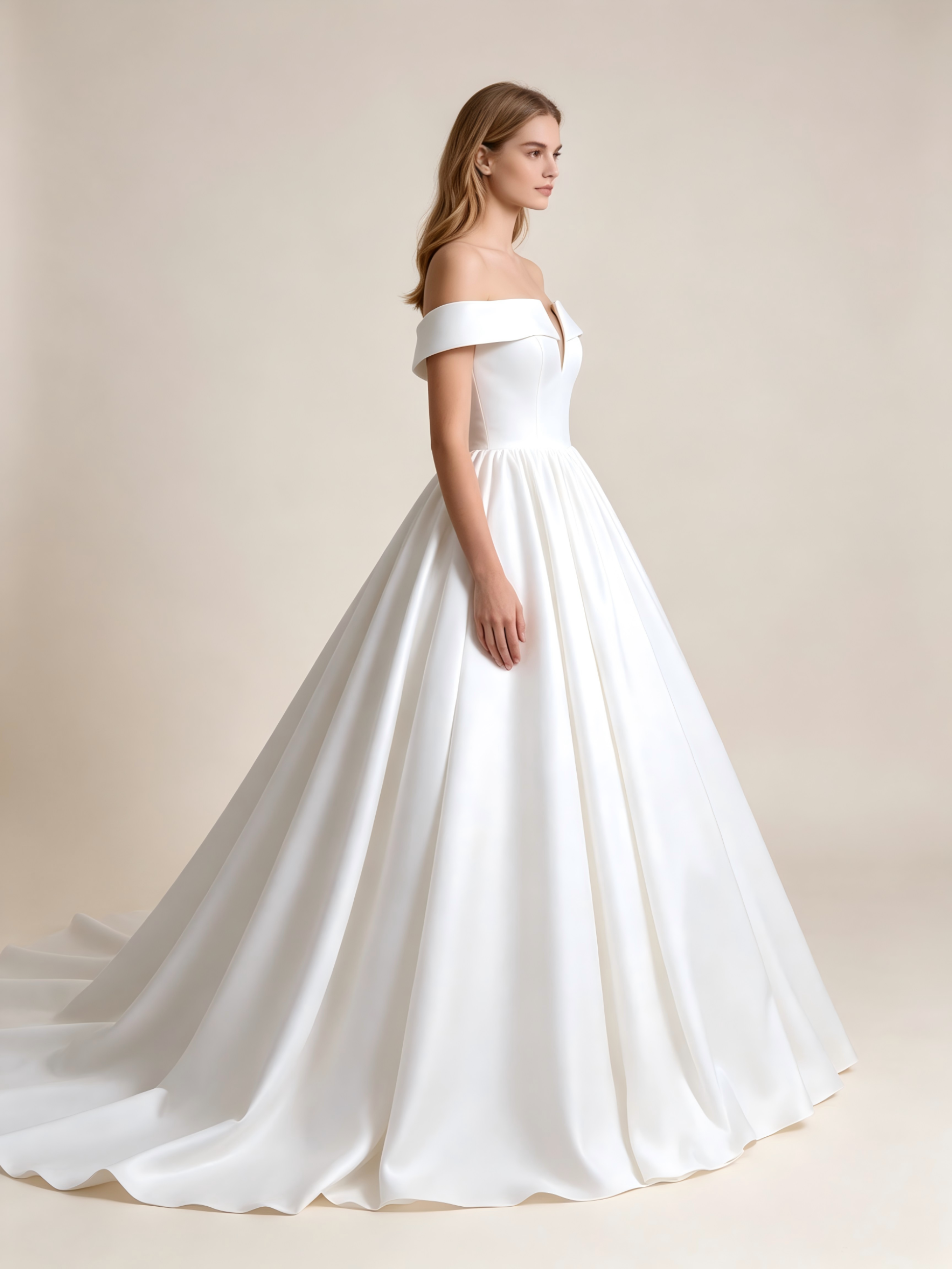 Satin Ball Gown Off-the-Shoulder Wedding Dress