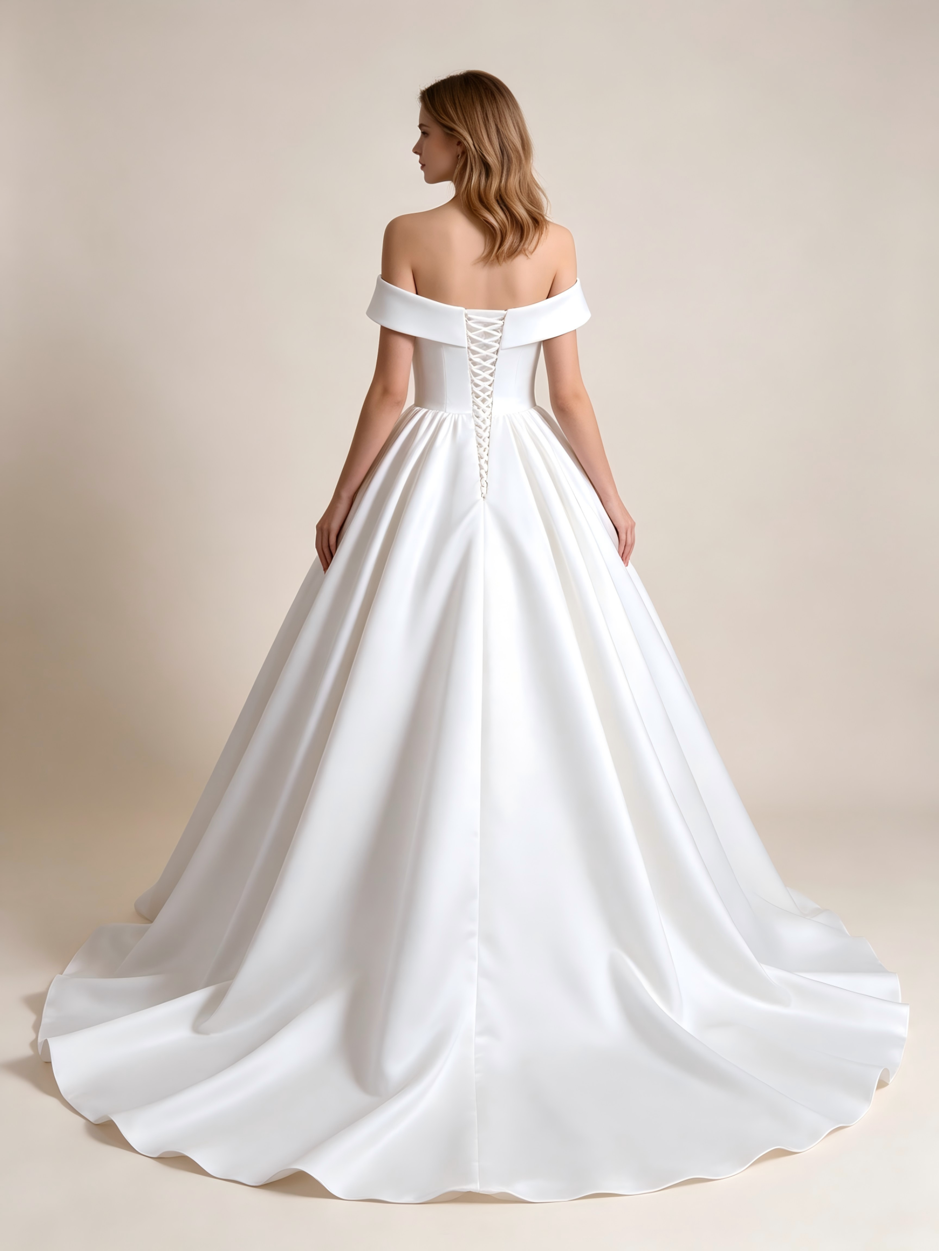 Satin Ball Gown Off-the-Shoulder Wedding Dress
