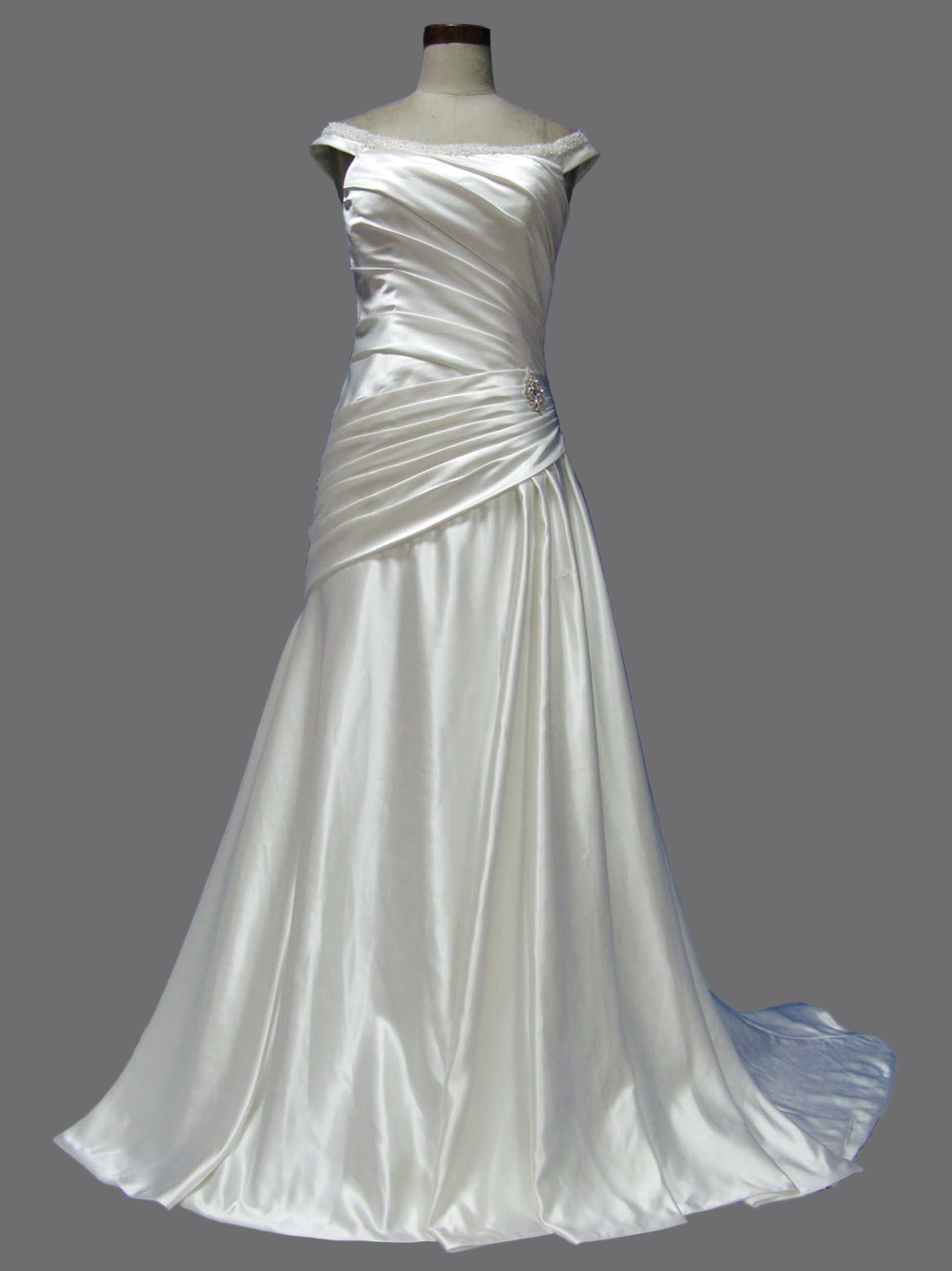 Scoop Beaded Neckline Pleated Bodice A-line Taffeta Wedding Dress