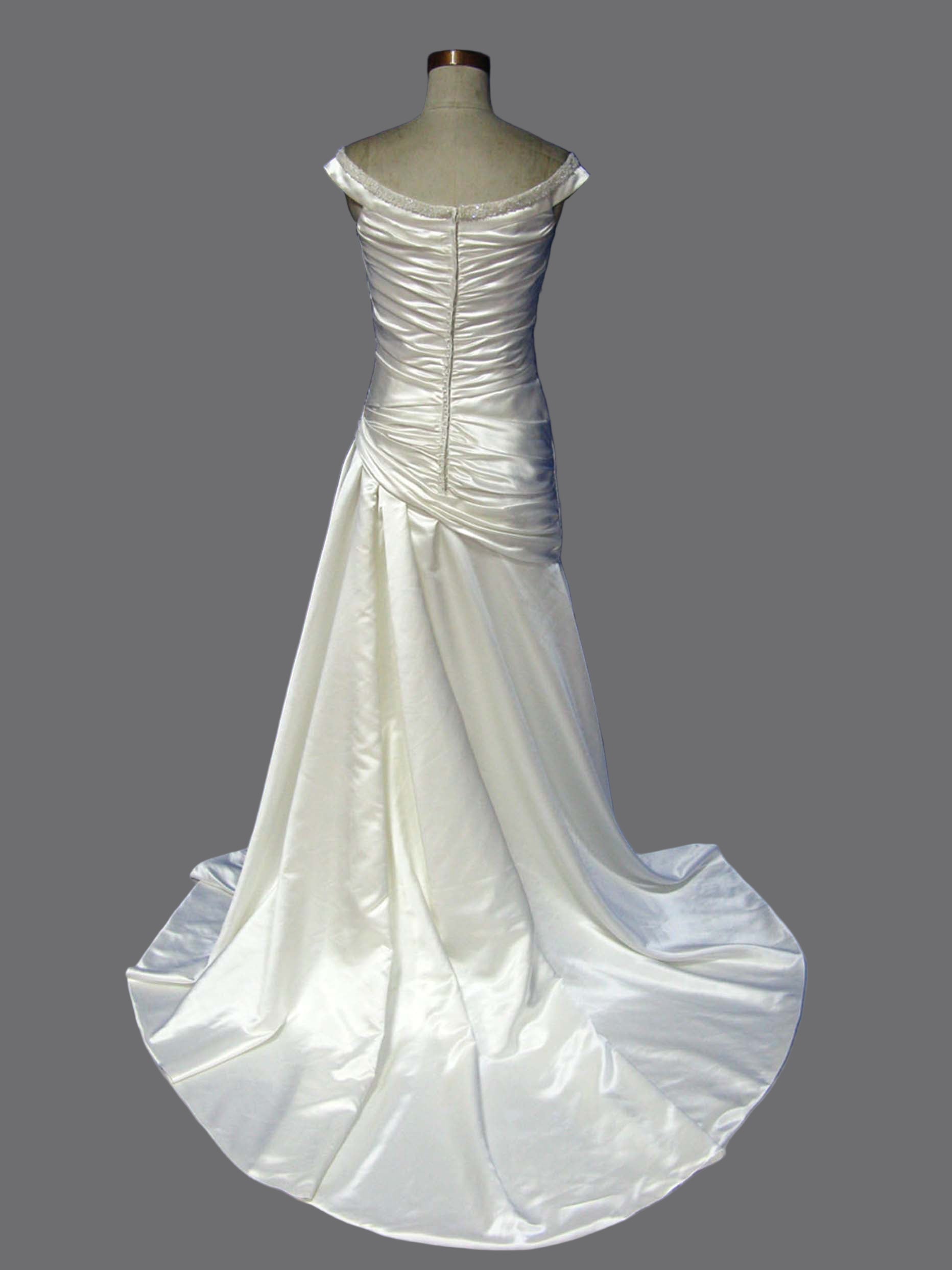 Scoop Beaded Neckline Pleated Bodice A-line Taffeta Wedding Dress