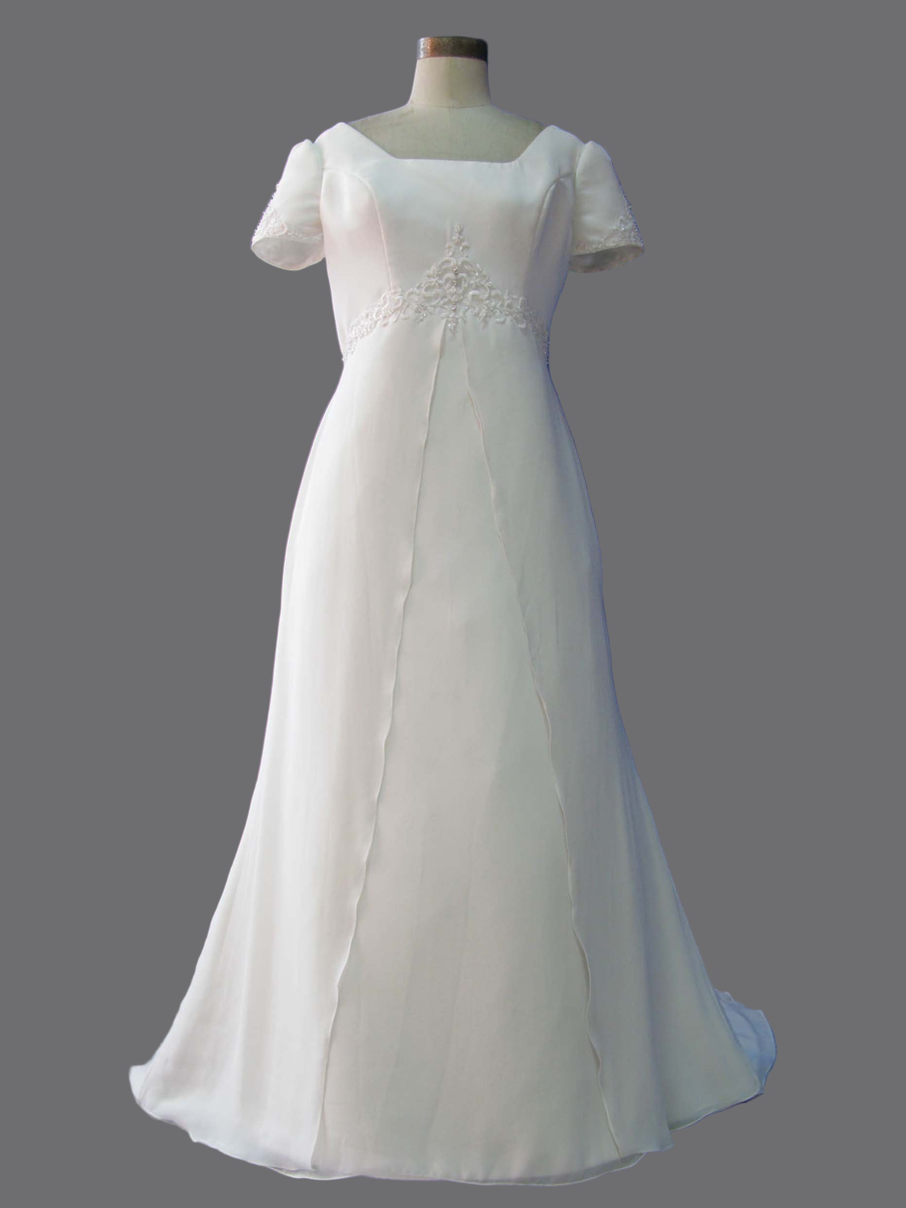 Scoop Neckline Short Sleeve Sheath Long Chiffon Wedding Dress