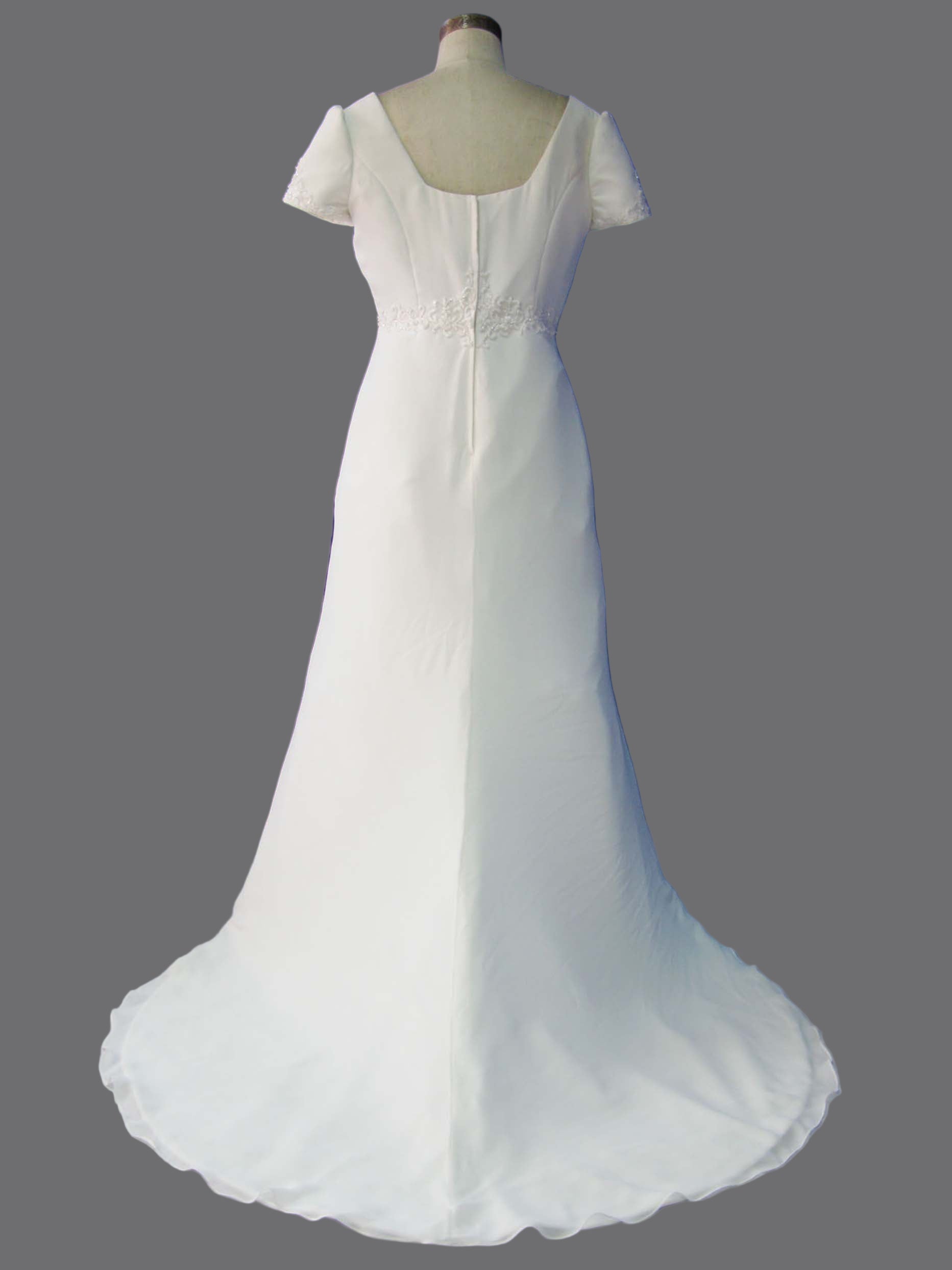 Scoop Neckline Short Sleeve Sheath Long Chiffon Wedding Dress