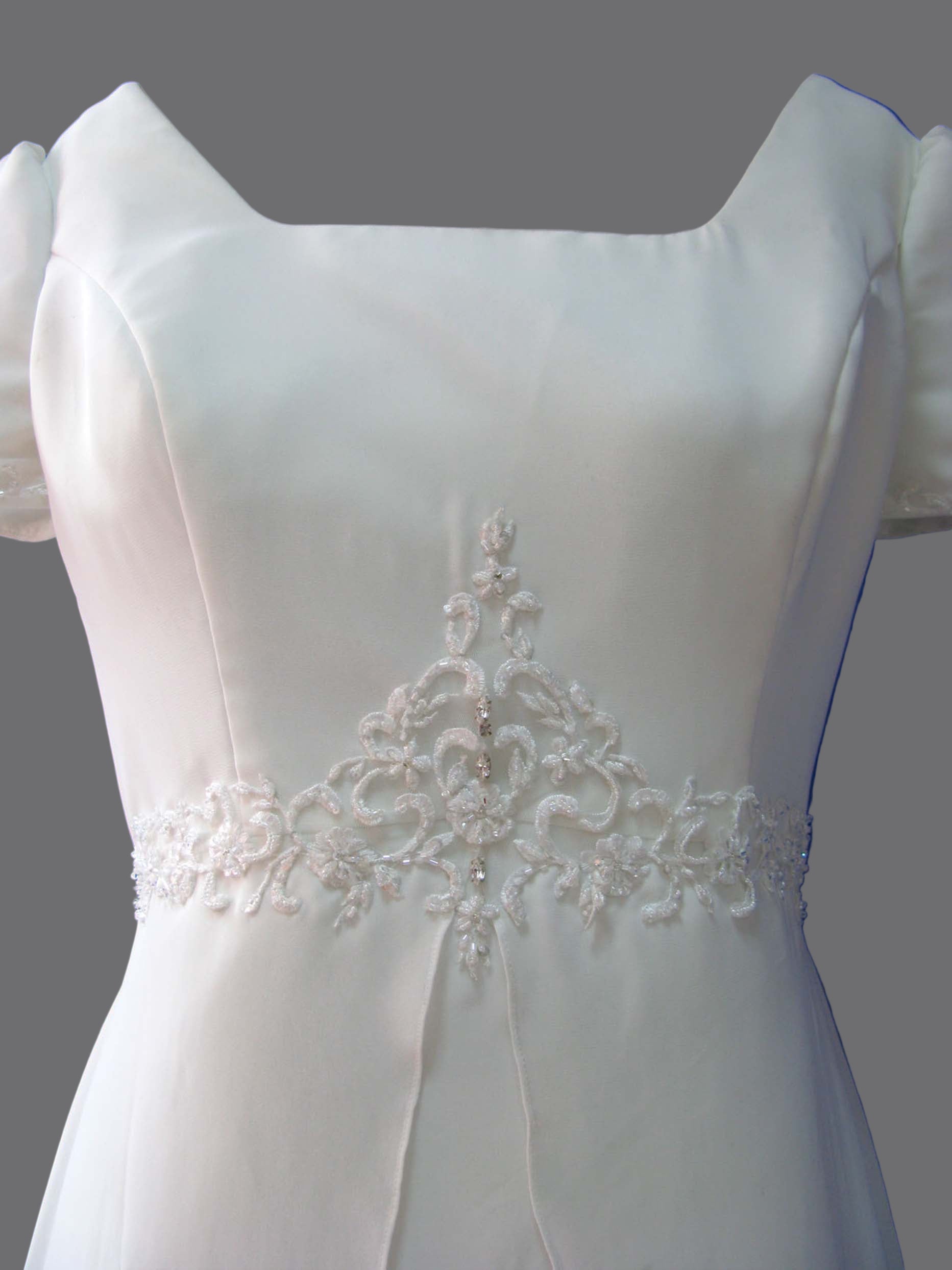 Scoop Neckline Short Sleeve Sheath Long Chiffon Wedding Dress