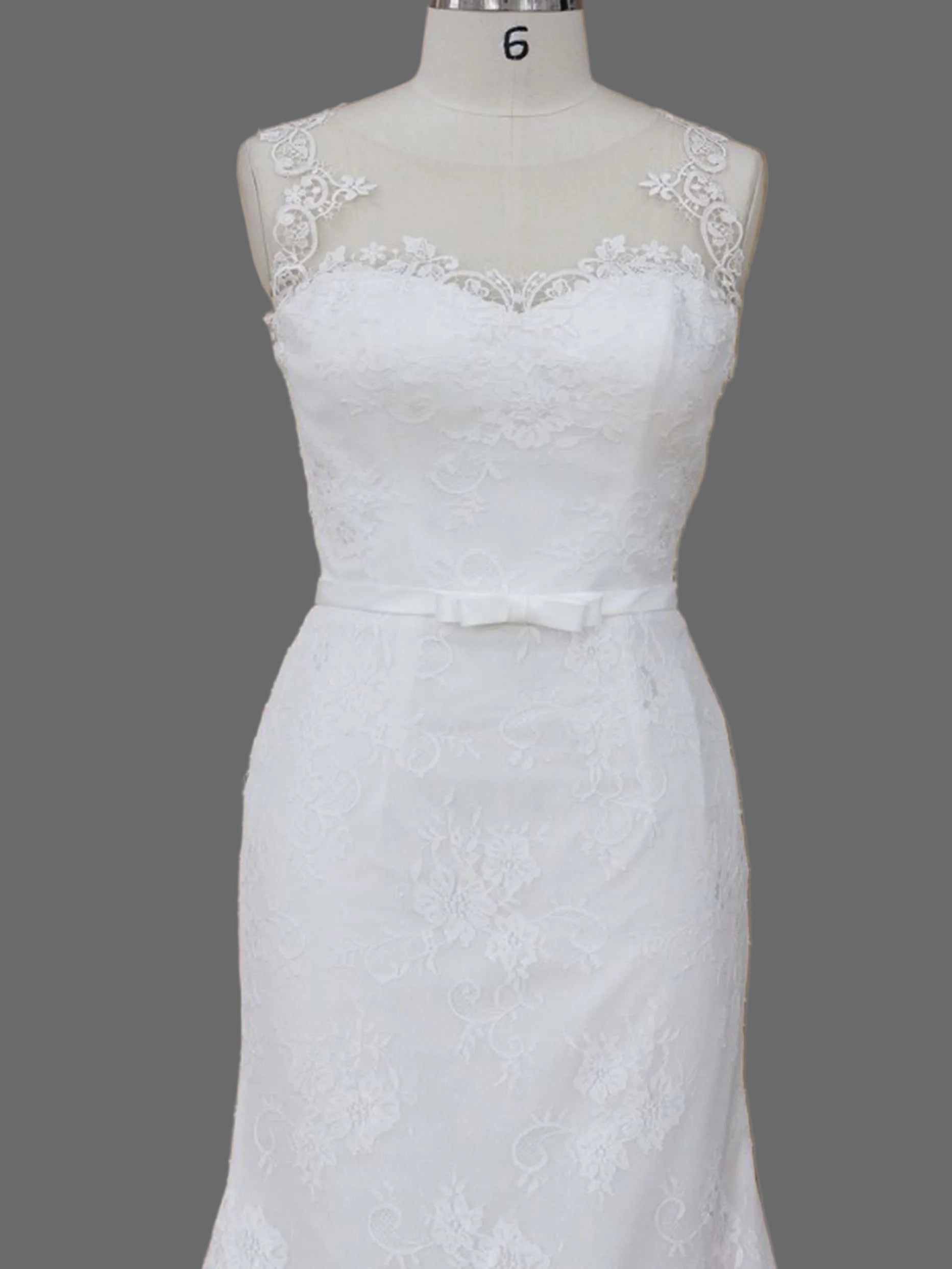 Sleeveless Mermaid Wedding Dress with Illusion Neckline Lace Appliqués and Chapel Train