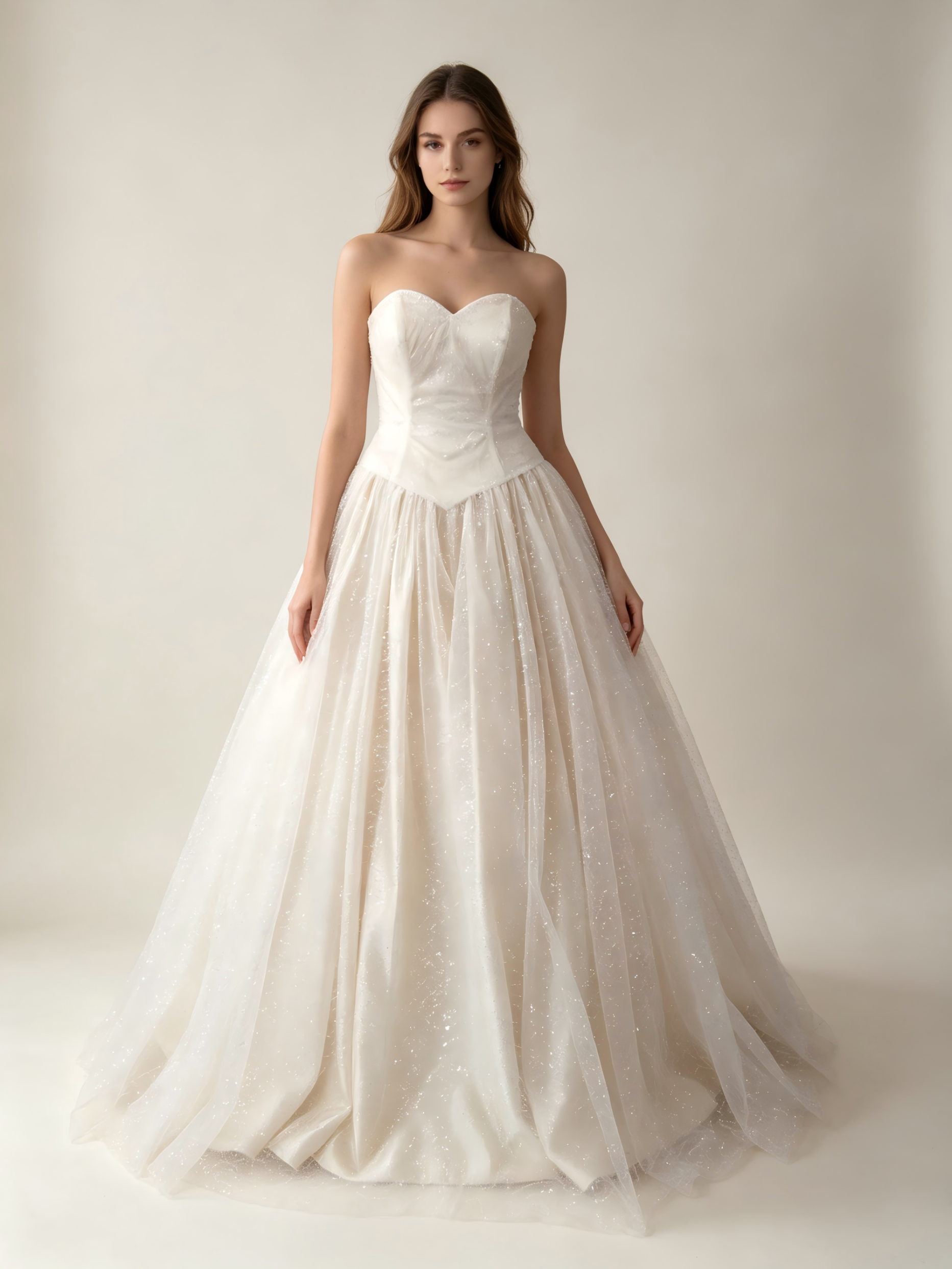 Sparkle Tulle Ball Gown Wedding Dress - Strapless Sweetheart with Glitter Cathedral Train