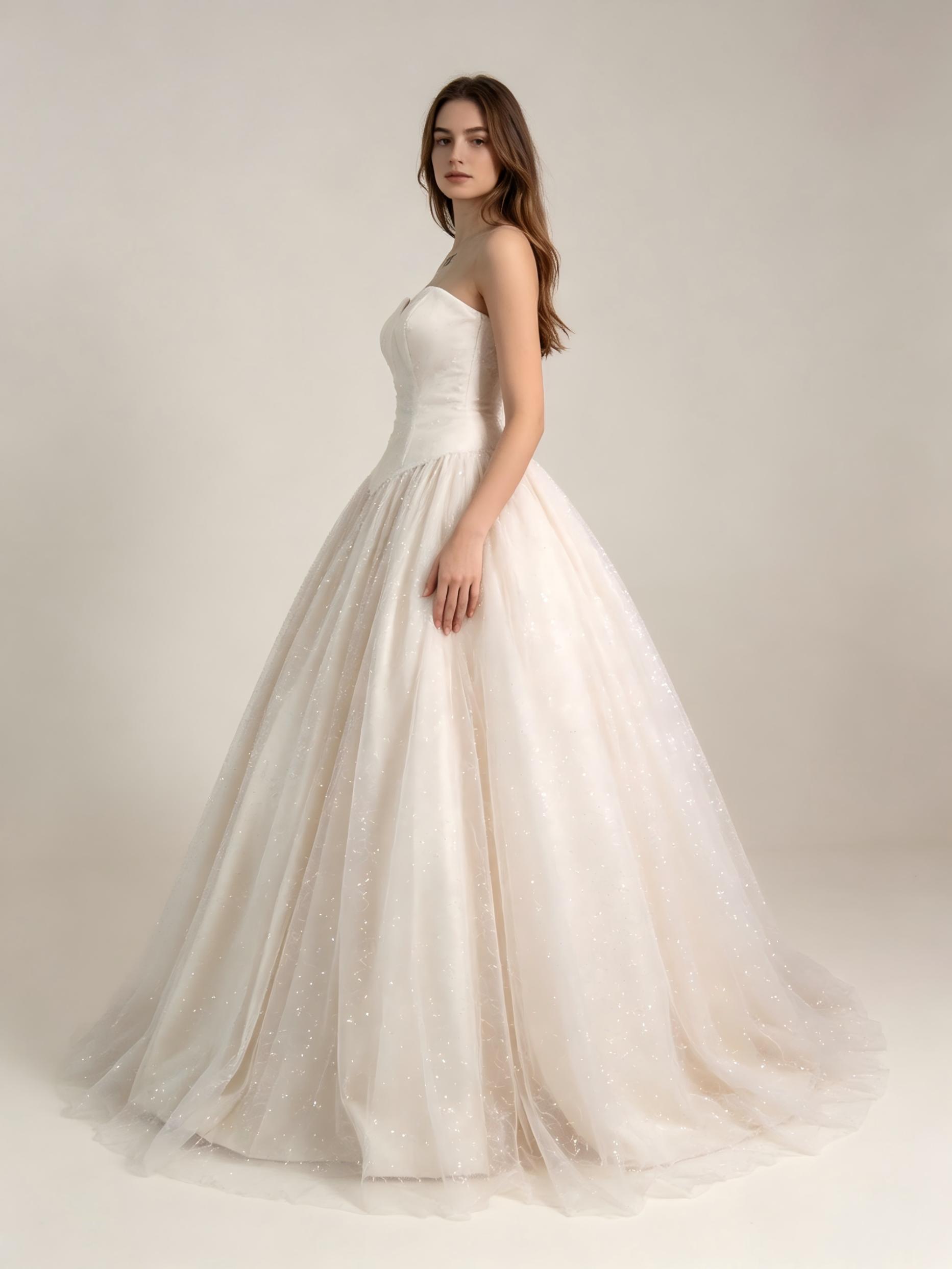 Sparkle Tulle Ball Gown Wedding Dress - Strapless Sweetheart with Glitter Cathedral Train