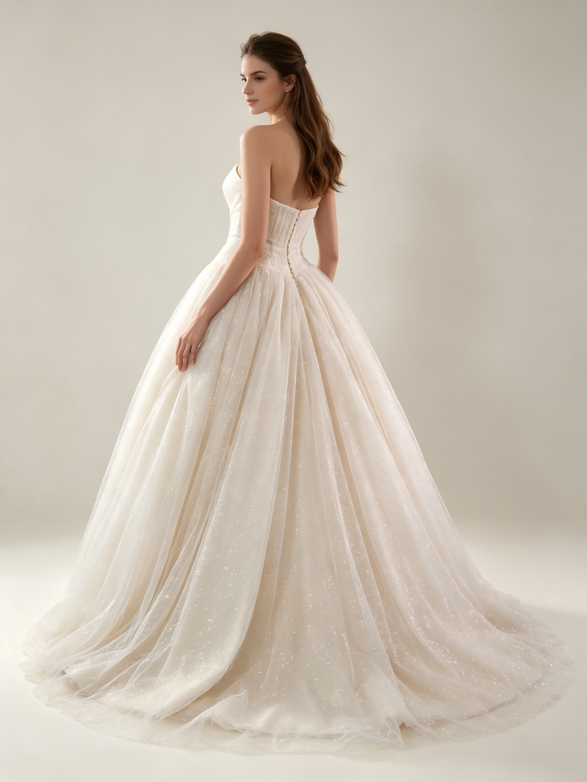 Sparkle Tulle Ball Gown Wedding Dress - Strapless Sweetheart with Glitter Cathedral Train