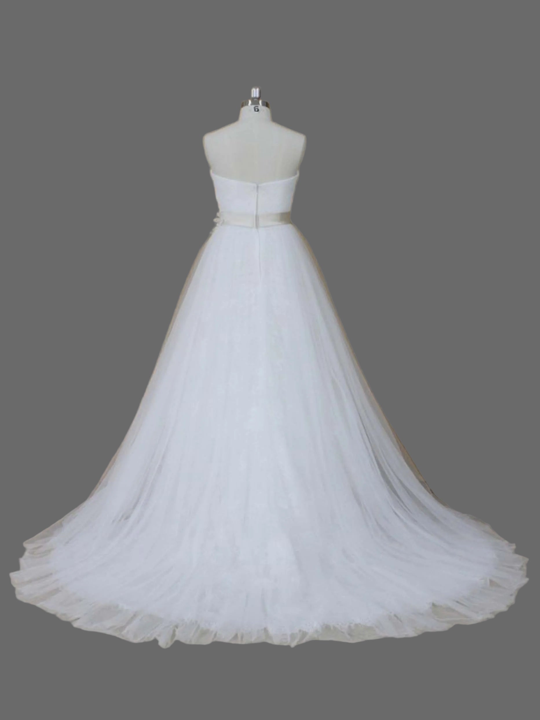 Strapless A-Line Wedding Dress with 3D Floral Sash & Tulle Skirt - Simple Elegant Bridal Gown