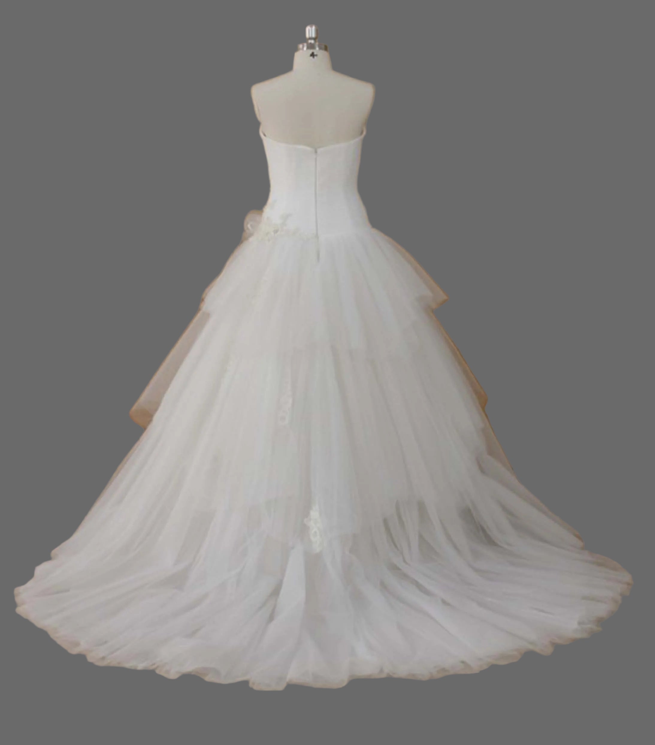 Strapless A-Line Wedding Dress with 3D Floral Tulle Skirt - Chapel Train Bridal Gown