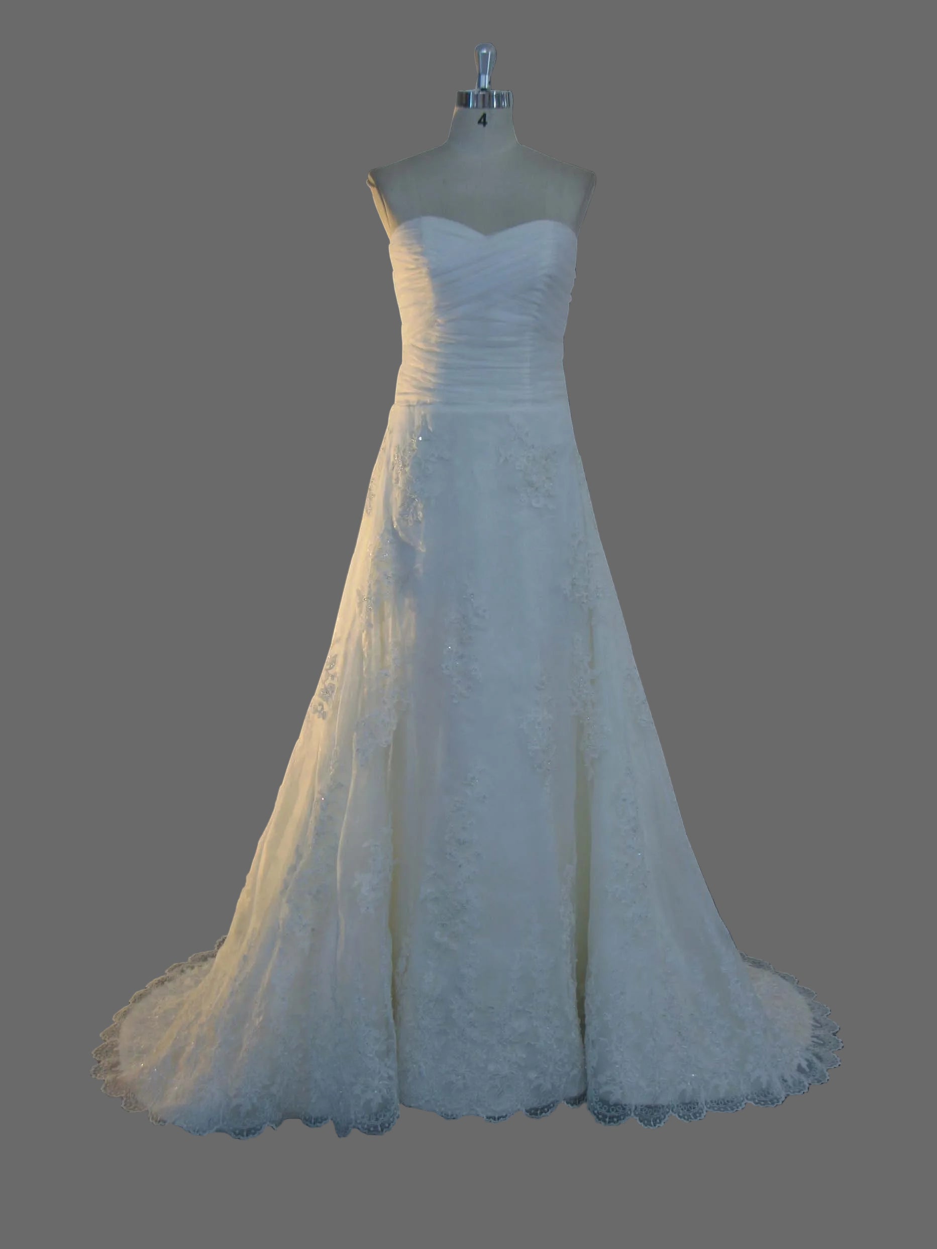 Strapless A-Line Wedding Dress with Cathedral Train - Lace Bridal Gown