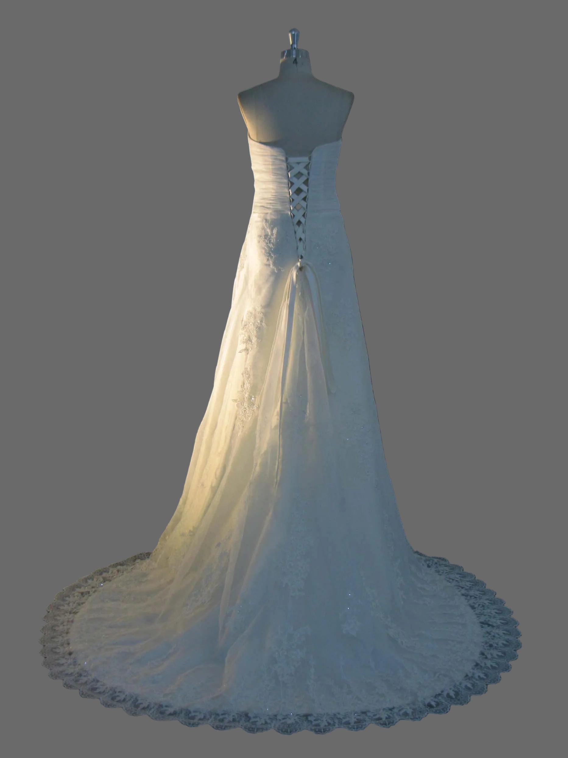 Strapless A-Line Wedding Dress with Cathedral Train - Lace Bridal Gown