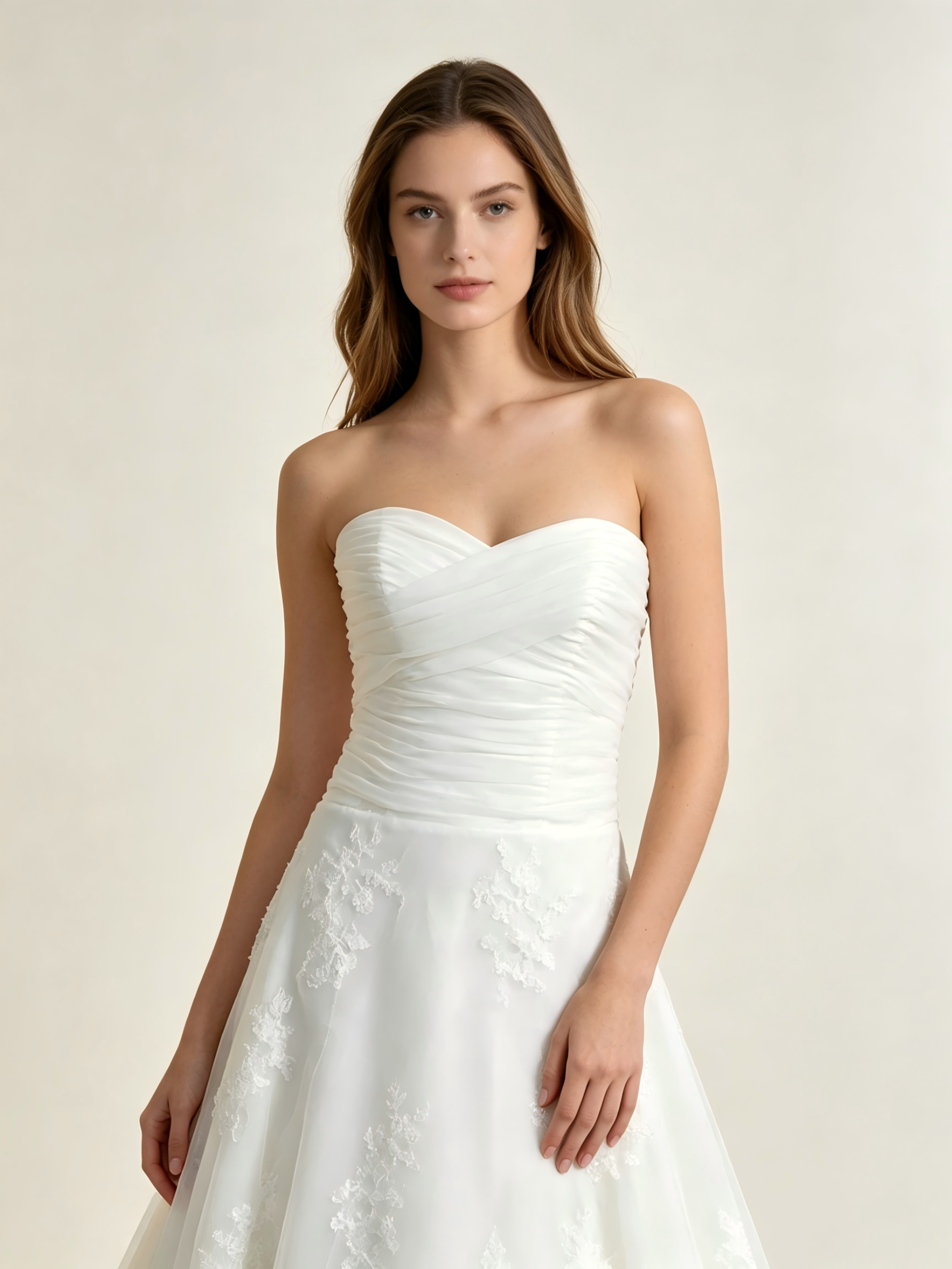 Strapless A-Line Wedding Dress with Cathedral Train - Lace Bridal Gown