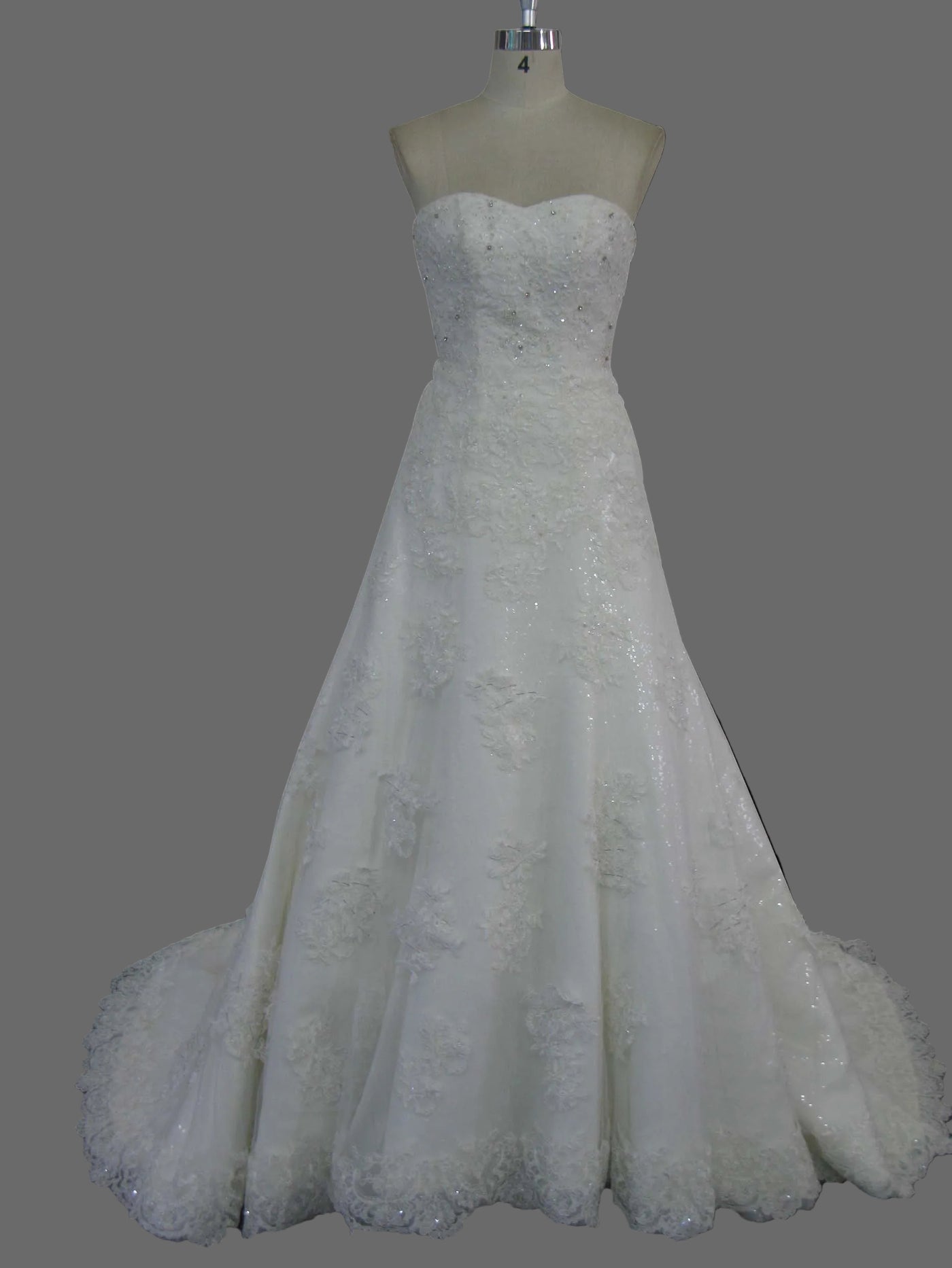 Strapless A-Line Wedding Dress with Sparkle Tulle Cathedral Train - Gl OneWedDress Strapless A-Line Wedding Dress with Sparkle Tulle Cathedral Train - Gl OneWedDress