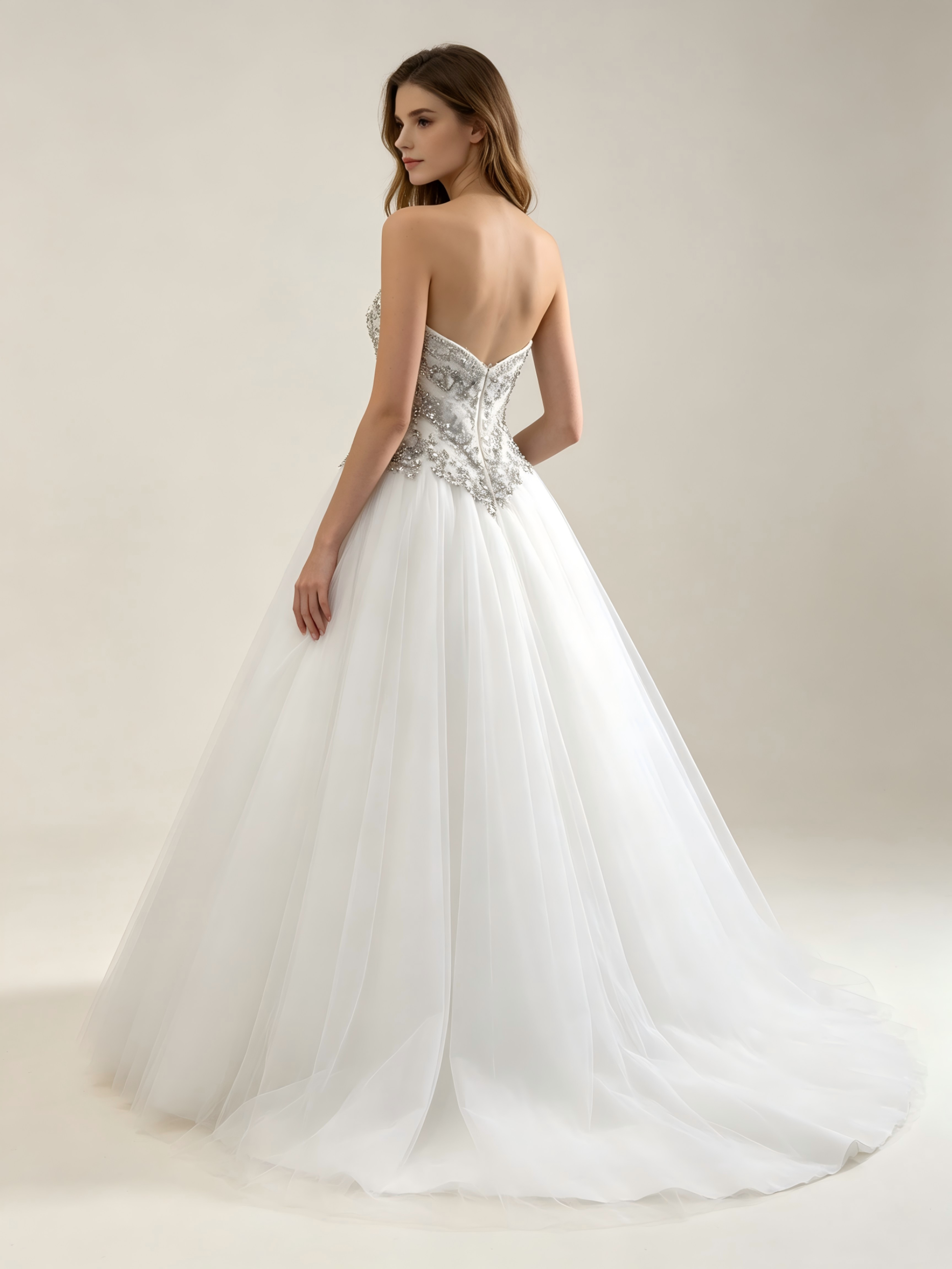Strapless Ball Gown Wedding Dress with Crystal Beaded Bodice & Tulle Skirt