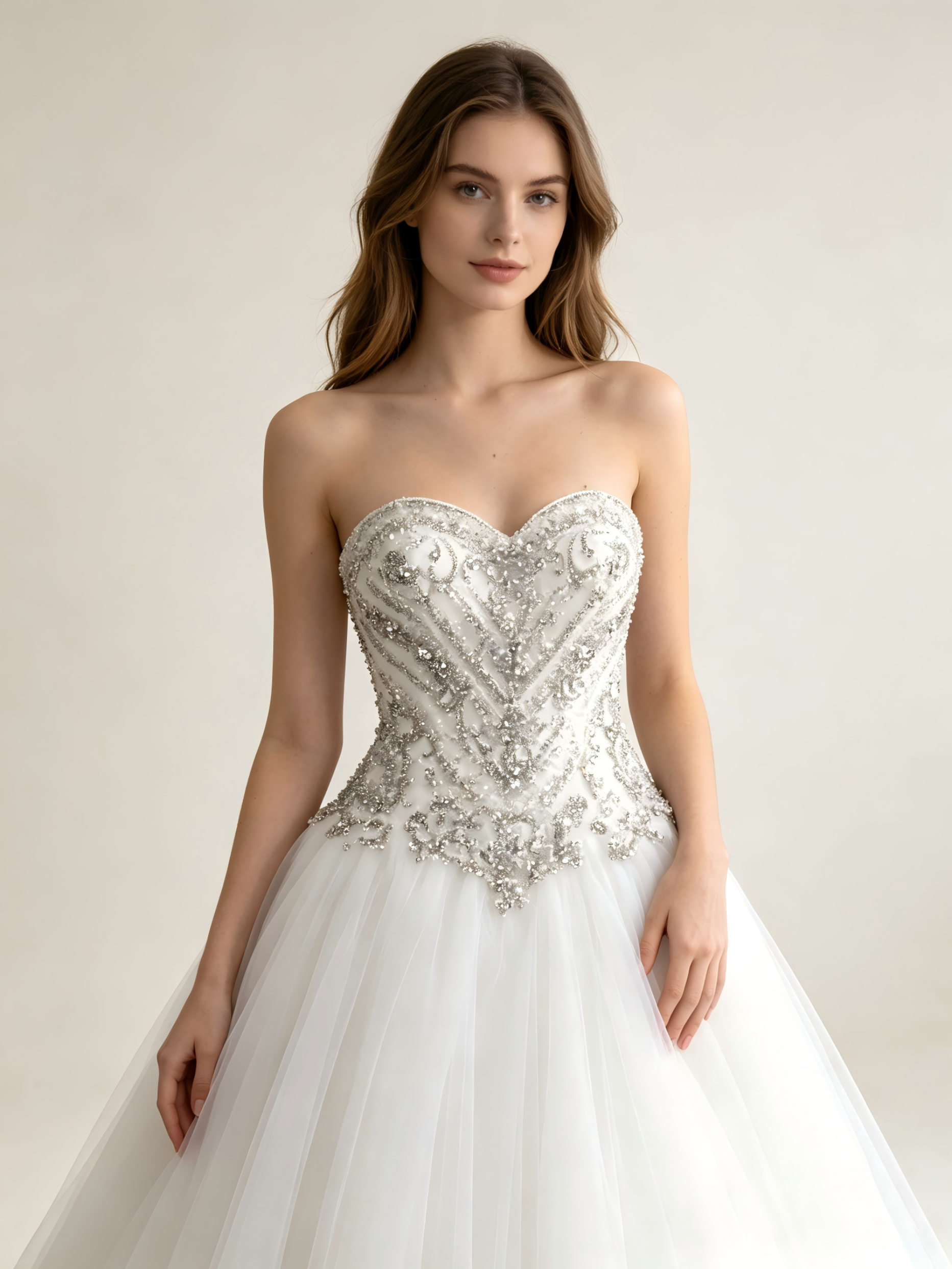 Strapless Ball Gown Wedding Dress with Crystal Beaded Bodice & Tulle Skirt