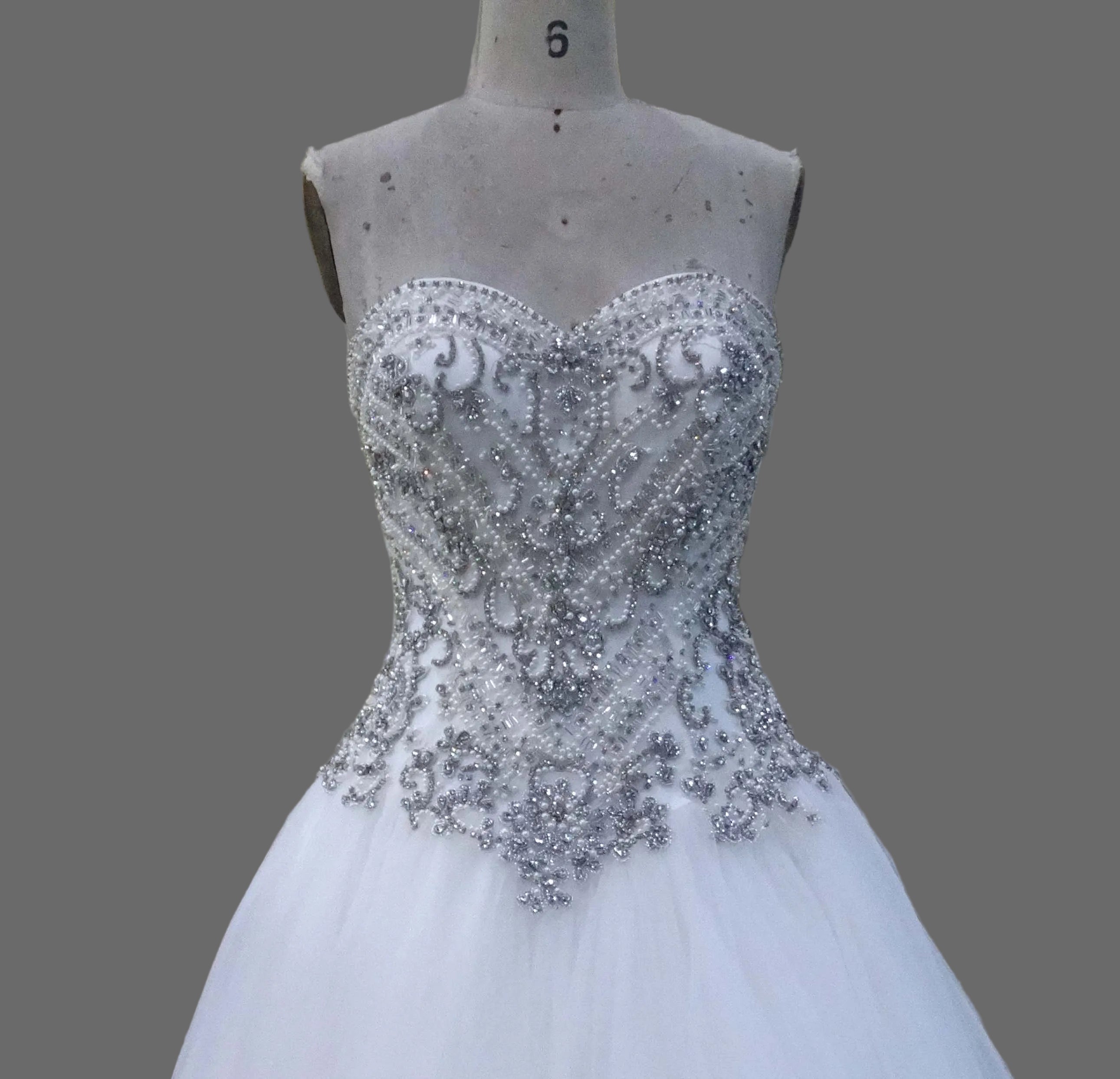 Strapless Ball Gown Wedding Dress with Crystal Beaded Bodice & Tulle Skirt