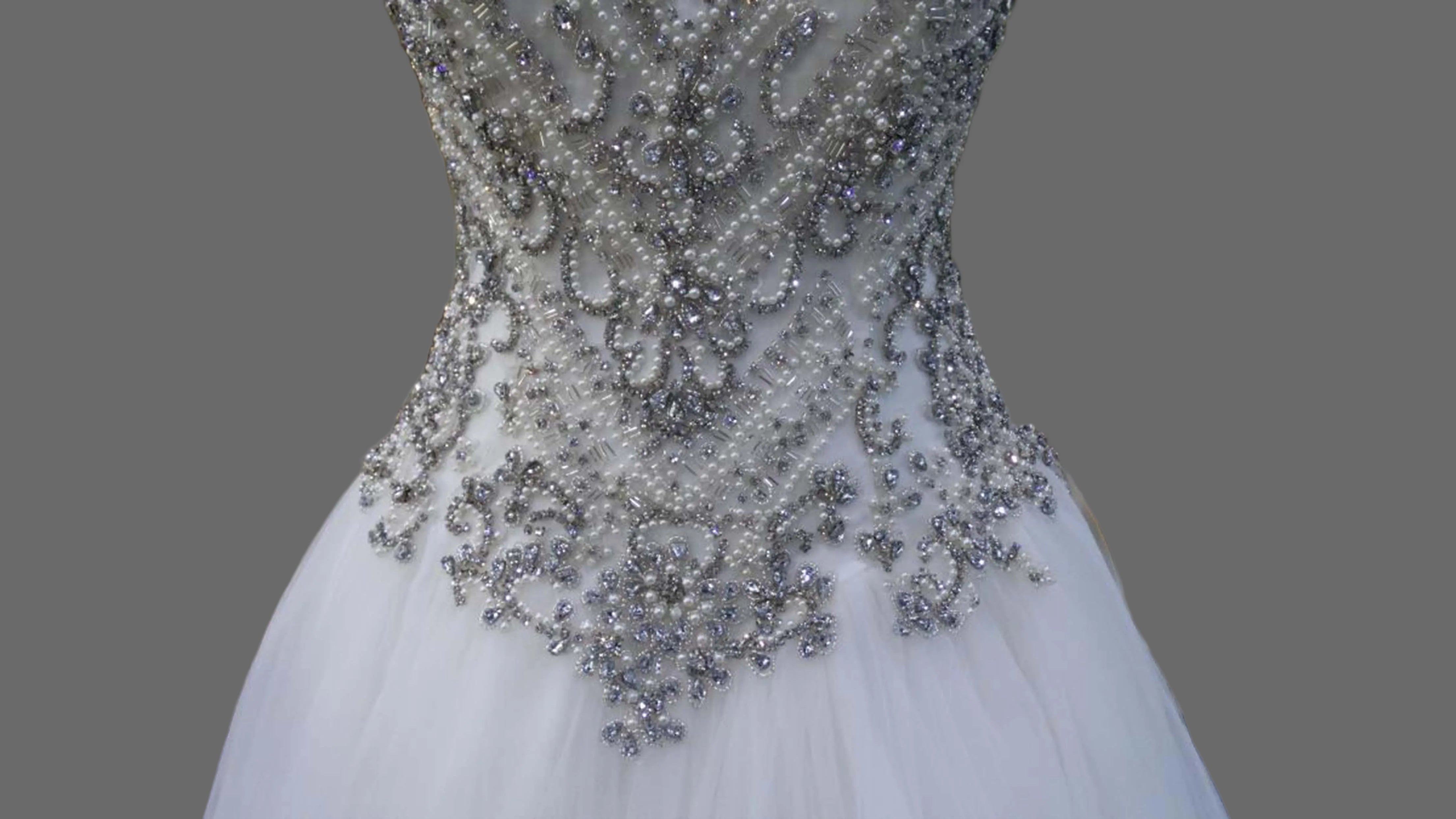 Strapless Ball Gown Wedding Dress with Crystal Beaded Bodice & Tulle Skirt