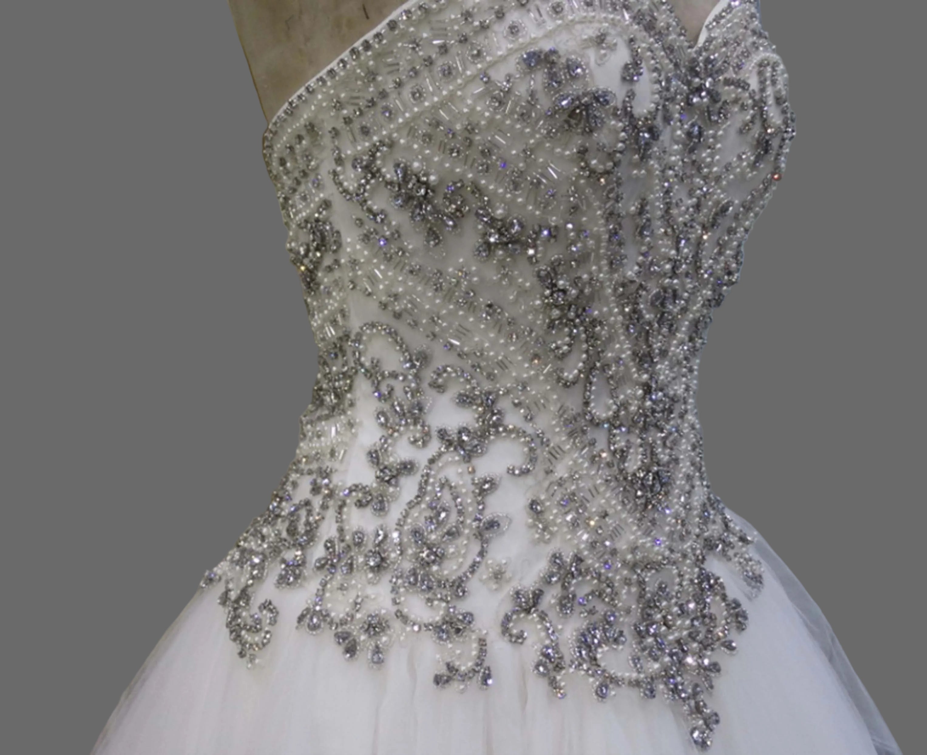 Strapless Ball Gown Wedding Dress with Crystal Beaded Bodice & Tulle Skirt