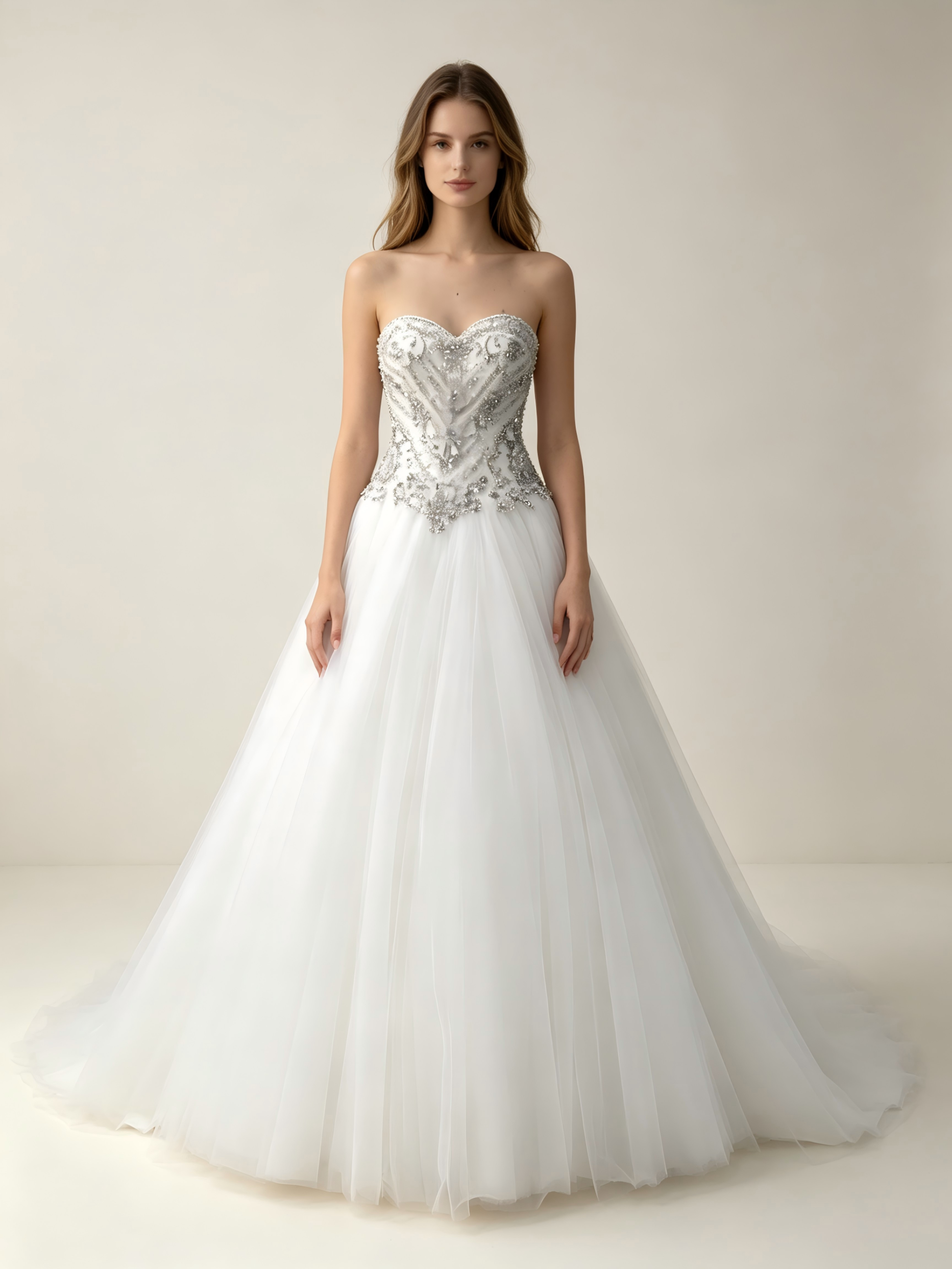 Strapless Ball Gown Wedding Dress with Crystal Beaded Bodice & Tulle Skirt