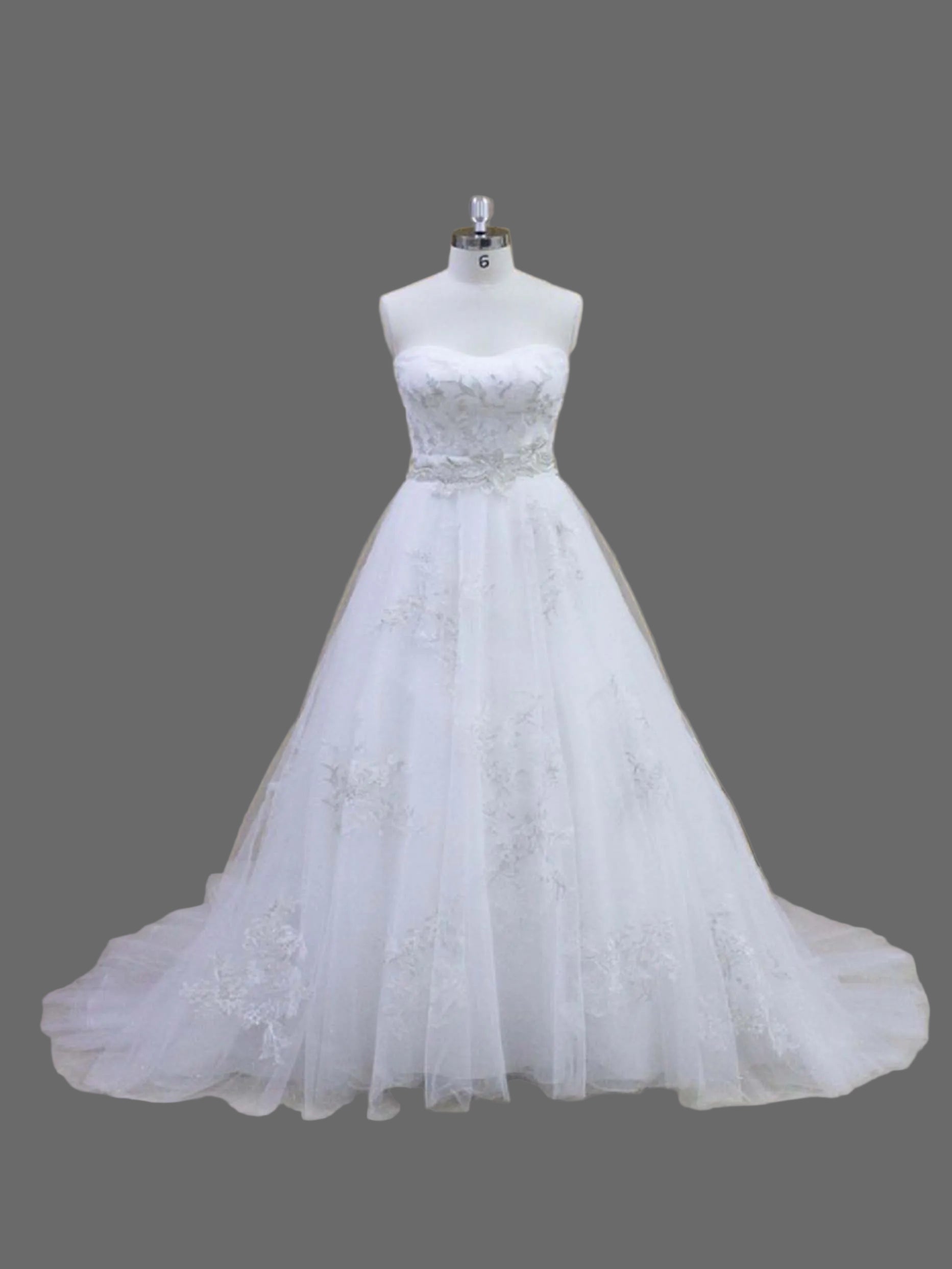 Strapless Ball Gown Wedding Dress with delicate lace appliqués-Luxury Bridal Gown