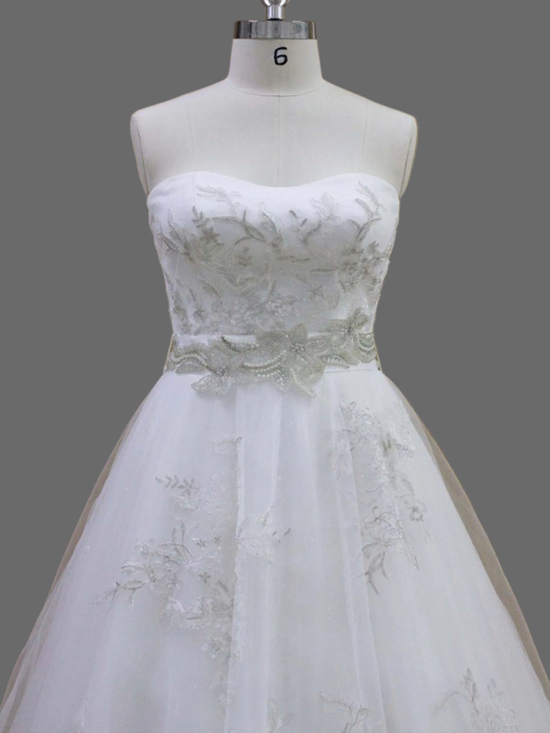 Strapless Ball Gown Wedding Dress with delicate lace appliqués-Luxury Bridal Gown