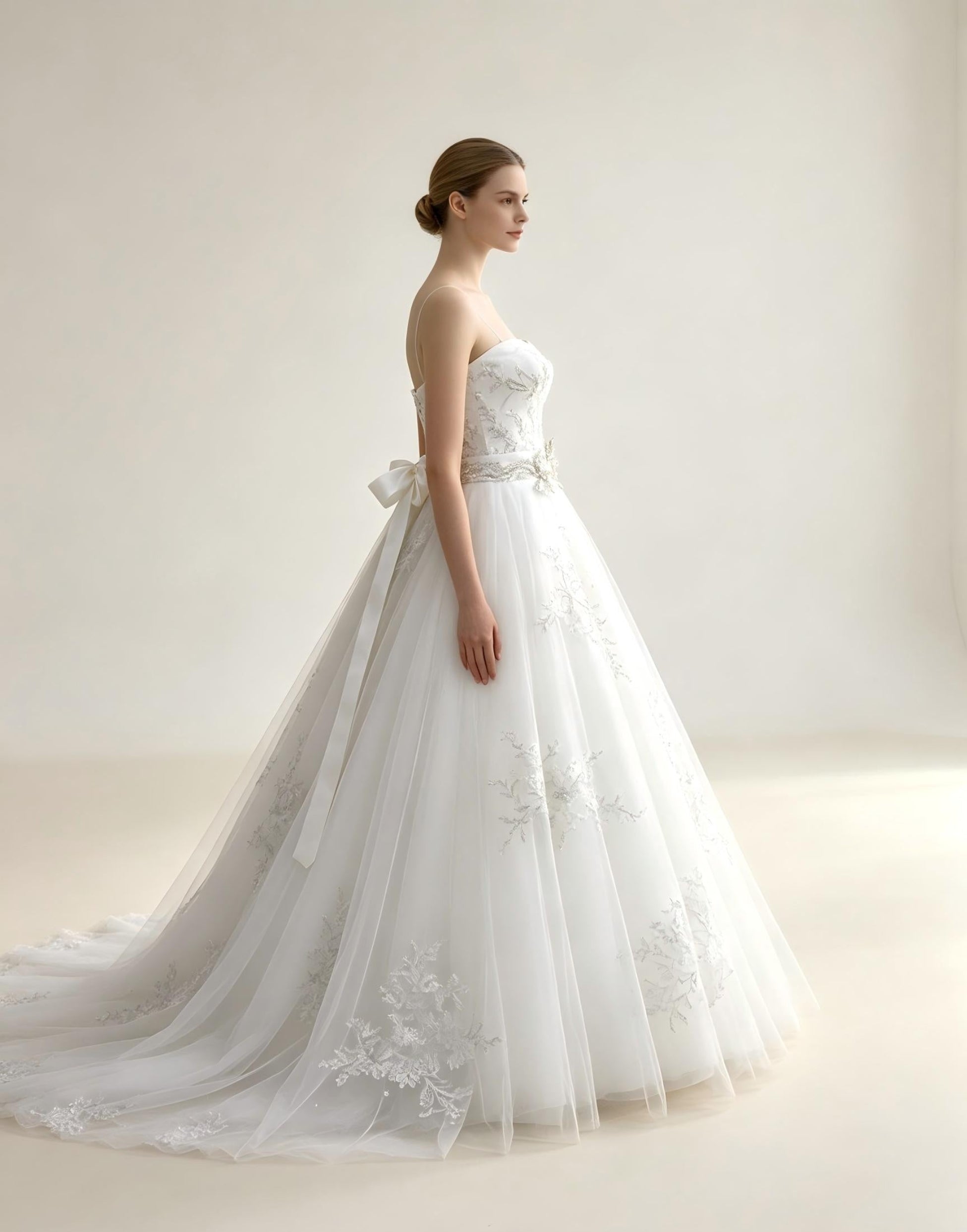 Strapless Ball Gown Wedding Dress with delicate lace appliqués-Luxury Bridal Gown