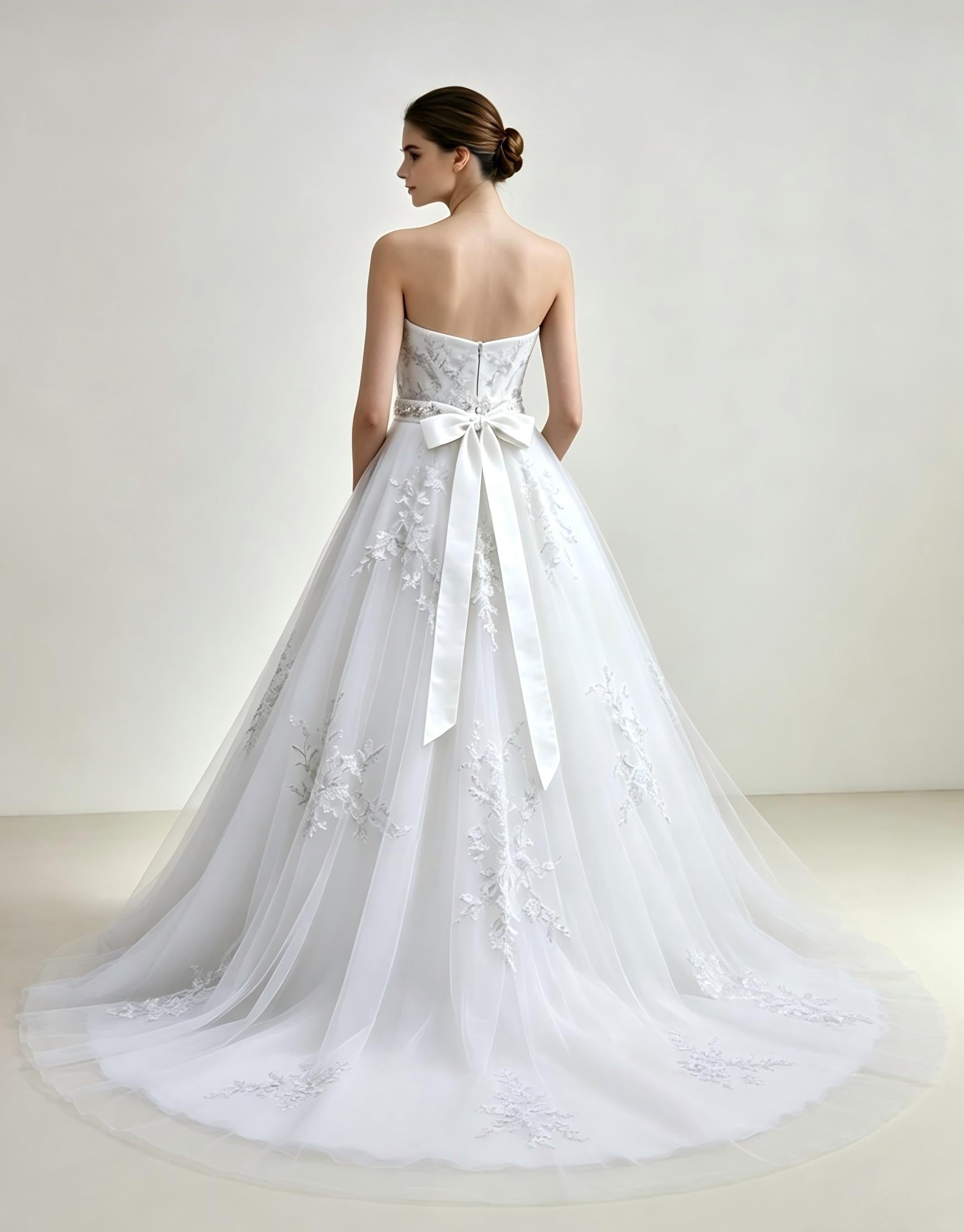 Strapless Ball Gown Wedding Dress with delicate lace appliqués-Luxury Bridal Gown