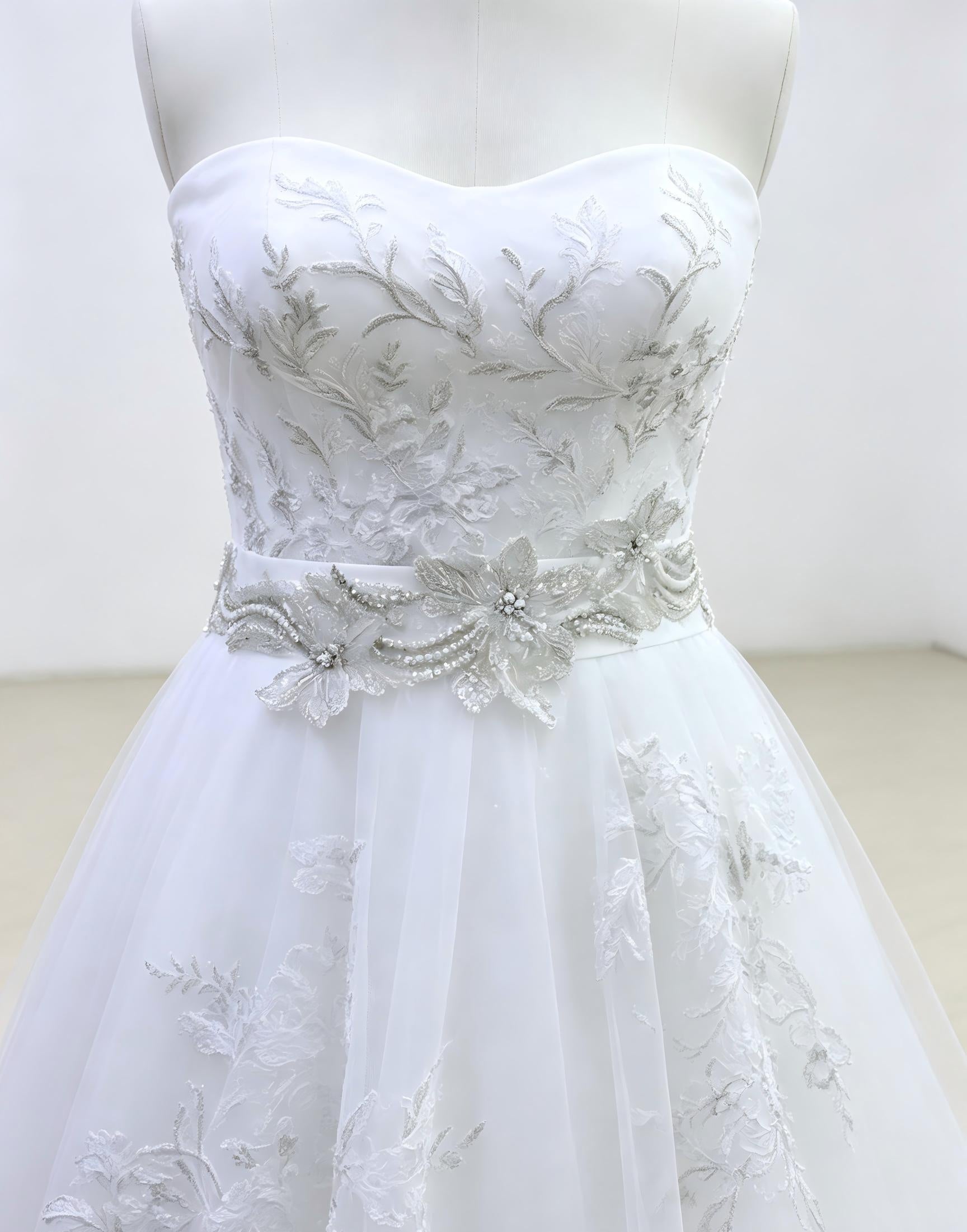 Strapless Ball Gown Wedding Dress with delicate lace appliqués-Luxury Bridal Gown