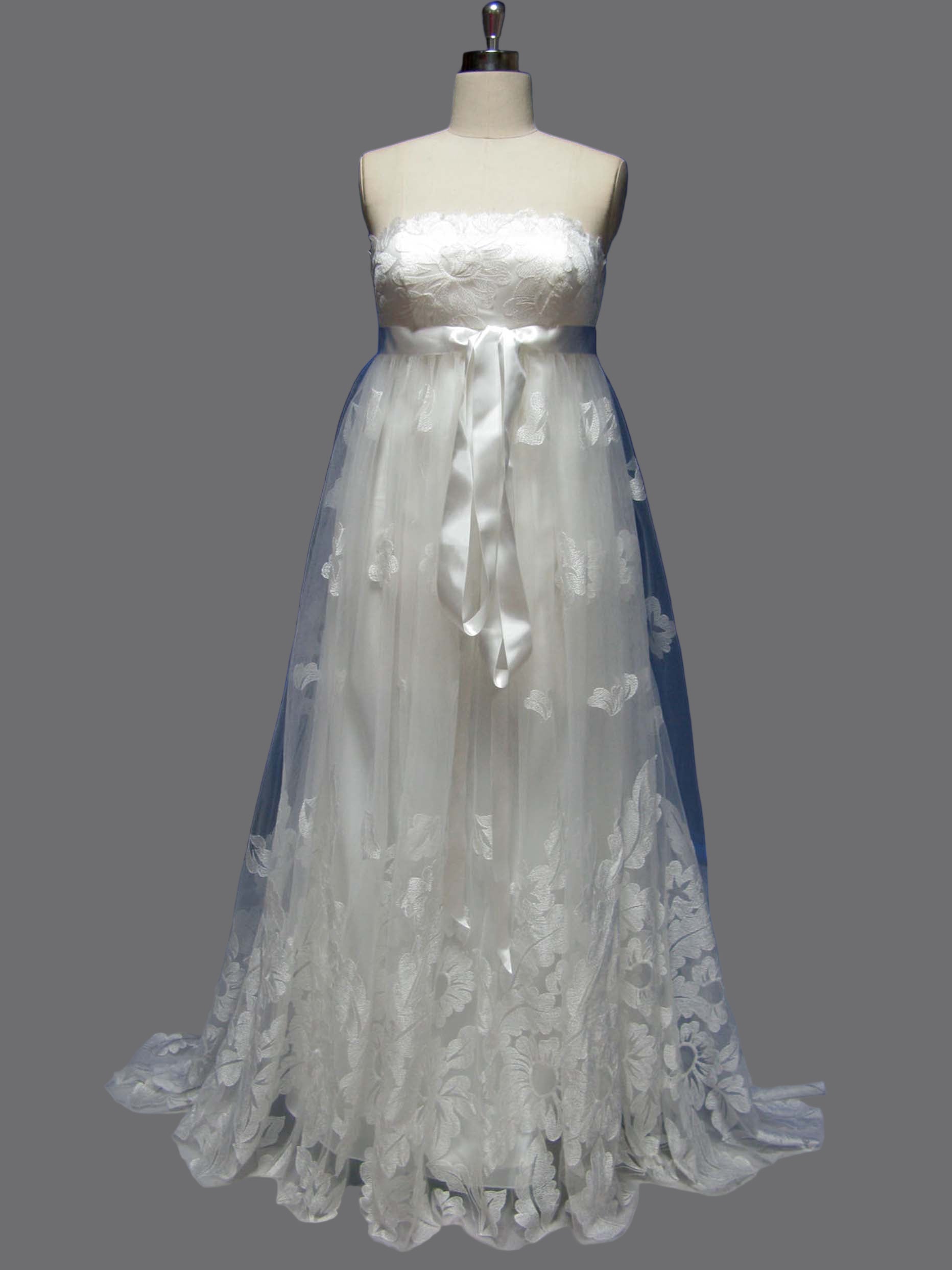 Strapless Boat Neckline Lace Overlay Maternity Wedding Dresses