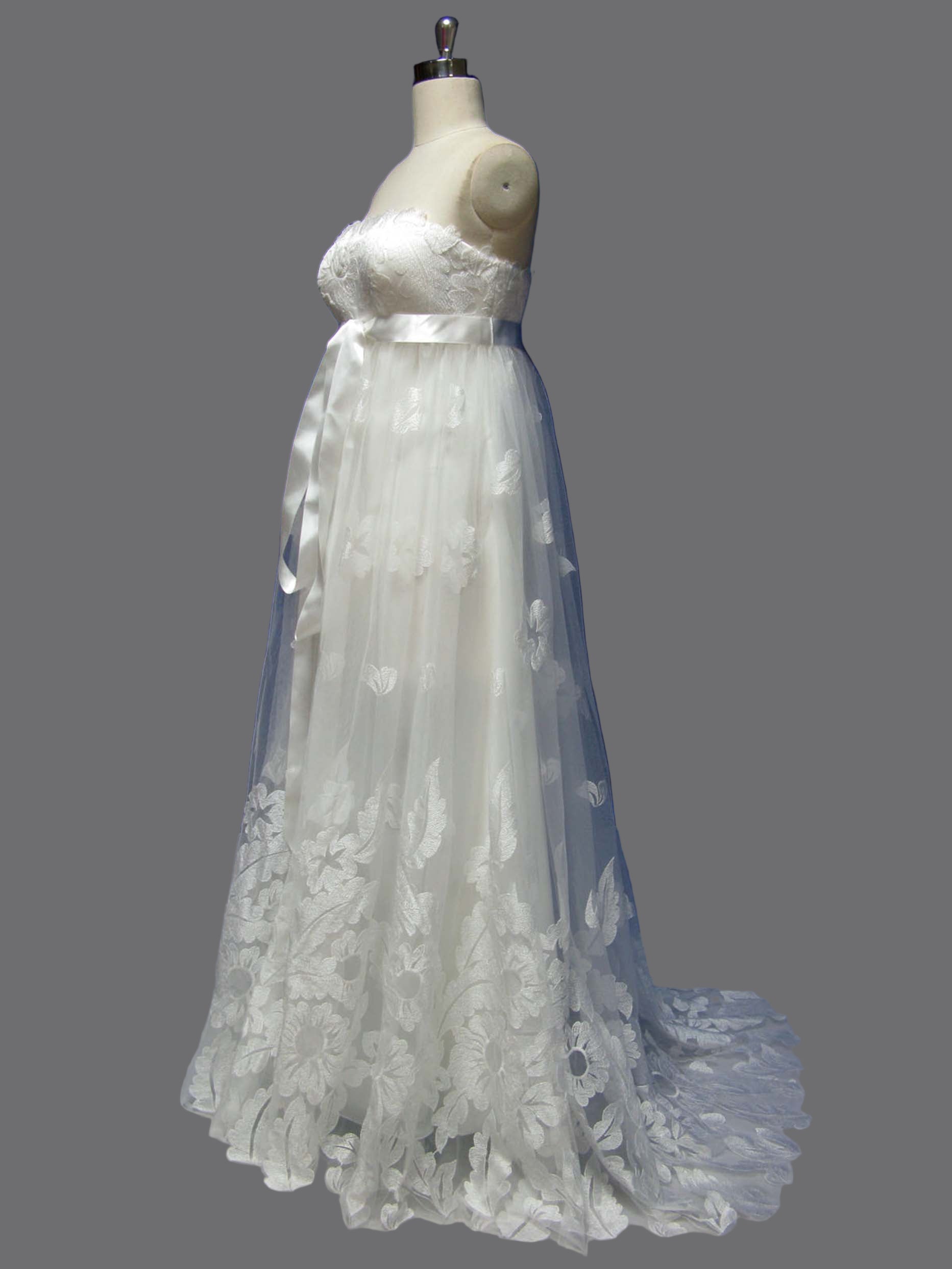 Strapless Boat Neckline Lace Overlay Maternity Wedding Dresses