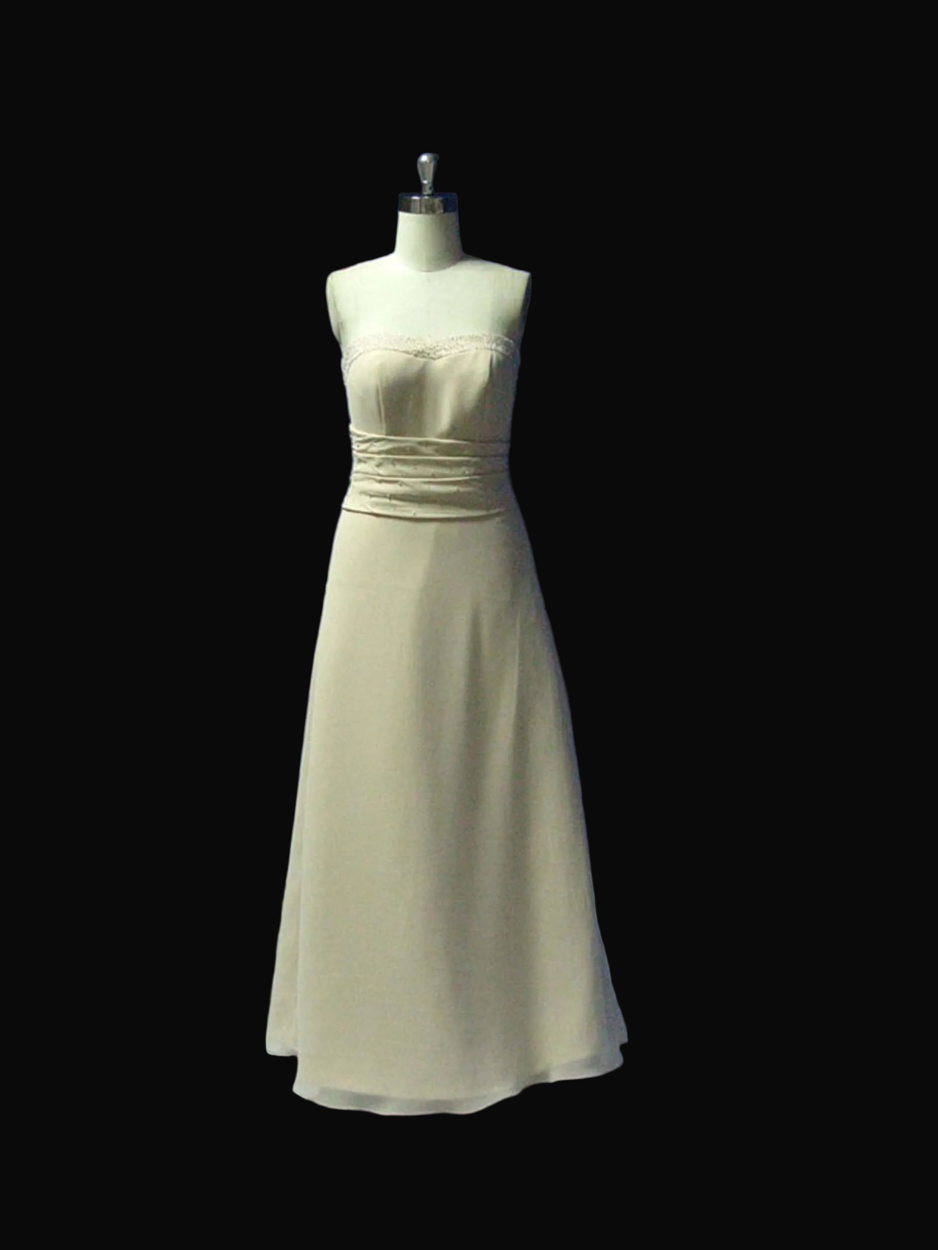 Strapless Chiffon Bridesmaid Dress – A-Line Beaded Ruched Waistband Gown