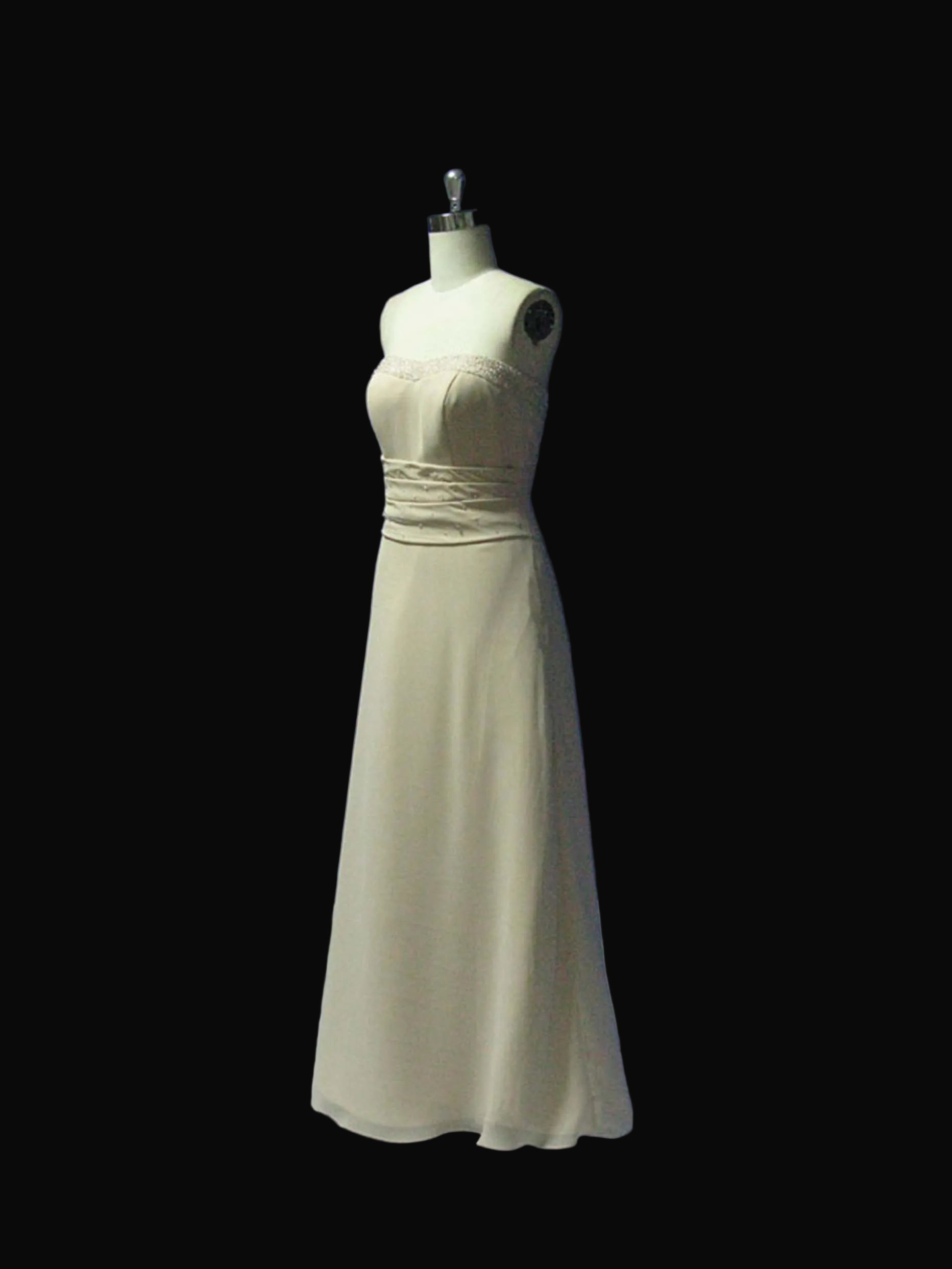 Strapless Chiffon Bridesmaid Dress – A-Line Beaded Ruched Waistband Gown