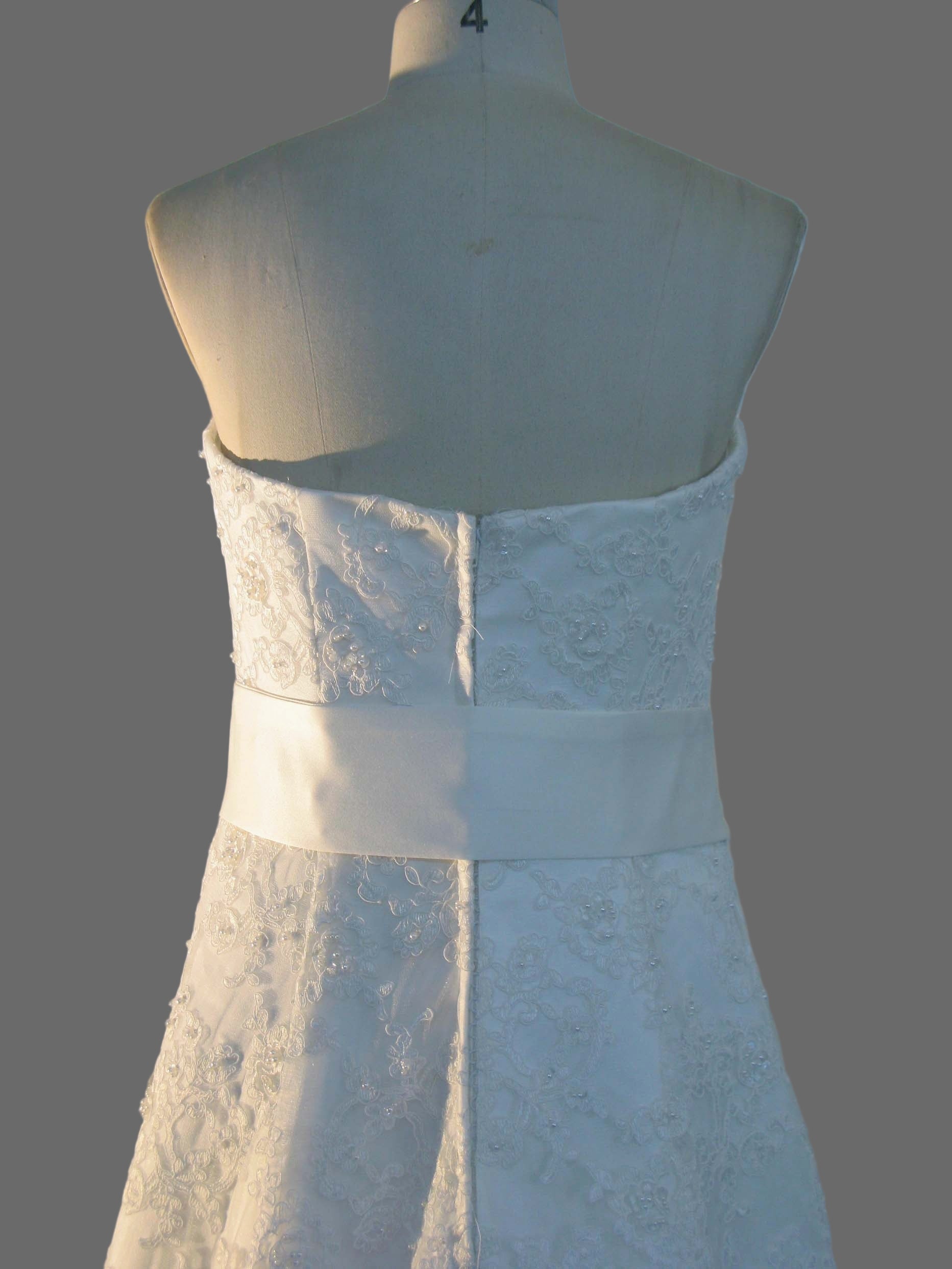 Strapless Lace Wedding Dress with Bow Sash - A-Line Bridal Gown Cathedral Train