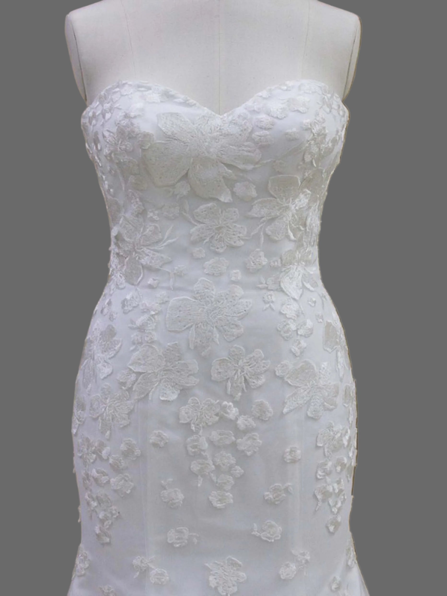 Strapless Mermaid Wedding Dress with 3D Floral Lace Appliqués & Cathedral Train