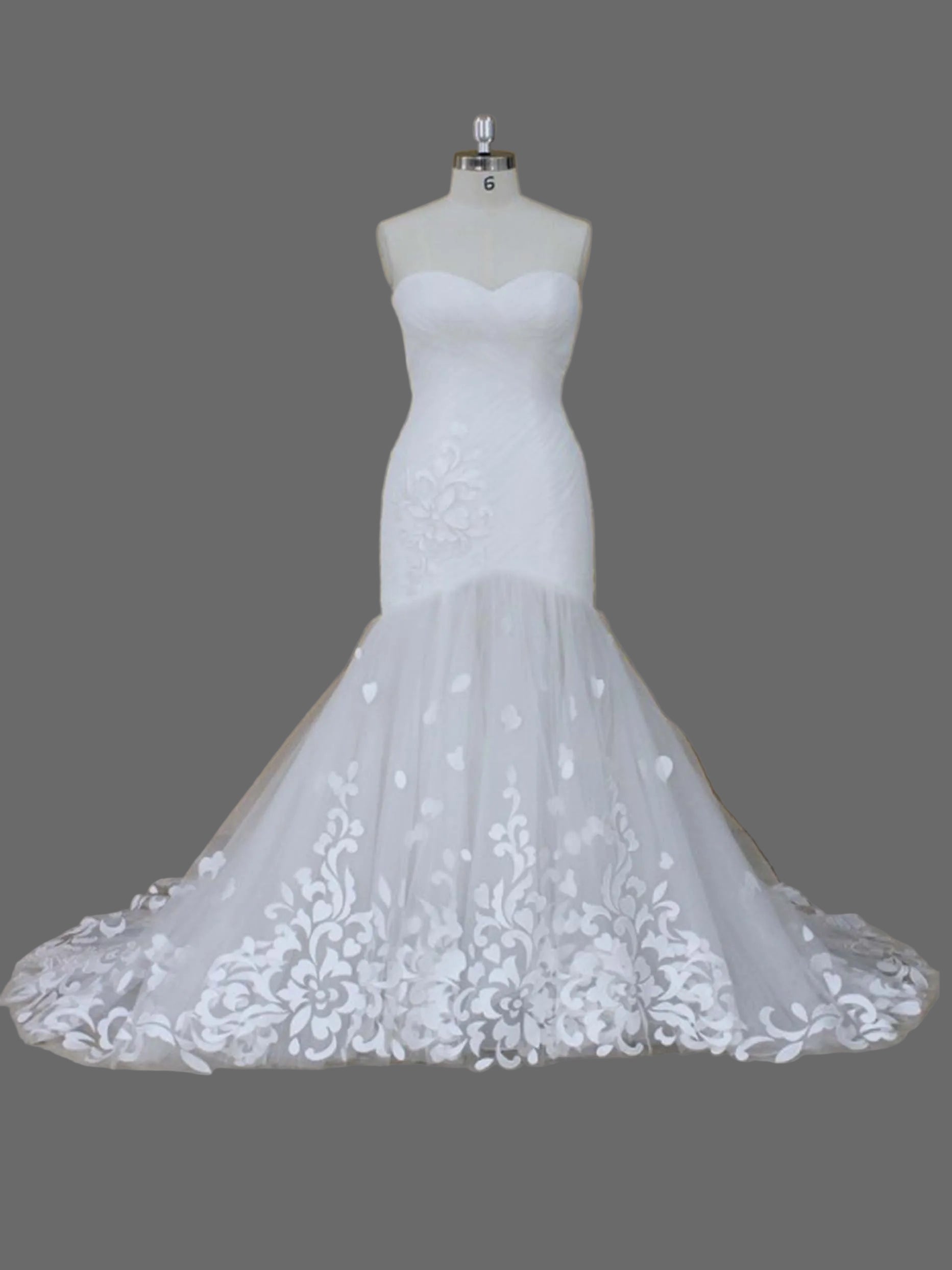 Strapless Mermaid Wedding Dress with 3D Petal Appliqués & Chapel Train - Elegant Bridal Gown